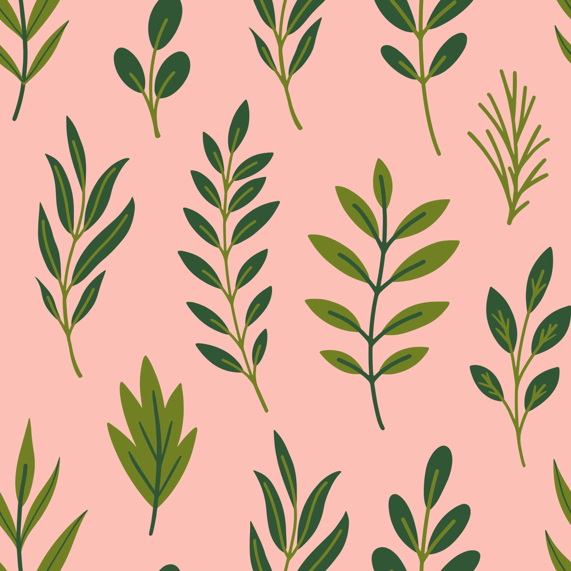 Green Leaf Patterns_ Pink Background