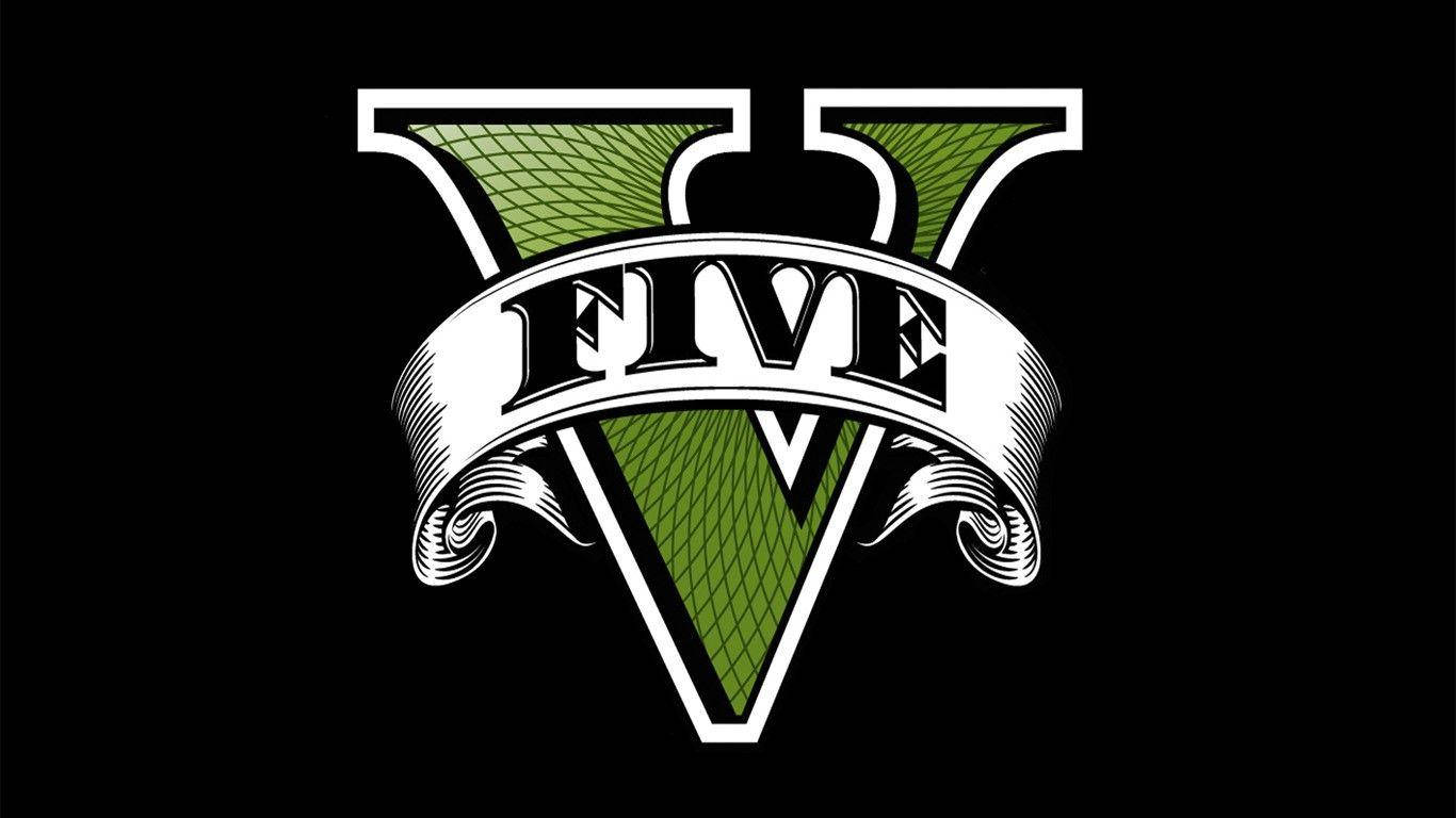 Green Letter V On Five Background