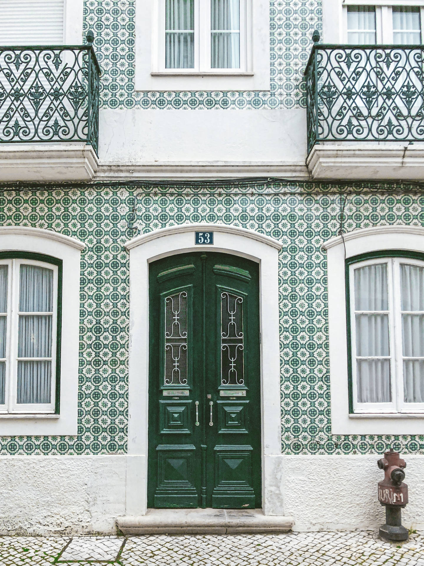 Green Main Door With Glass Design Background