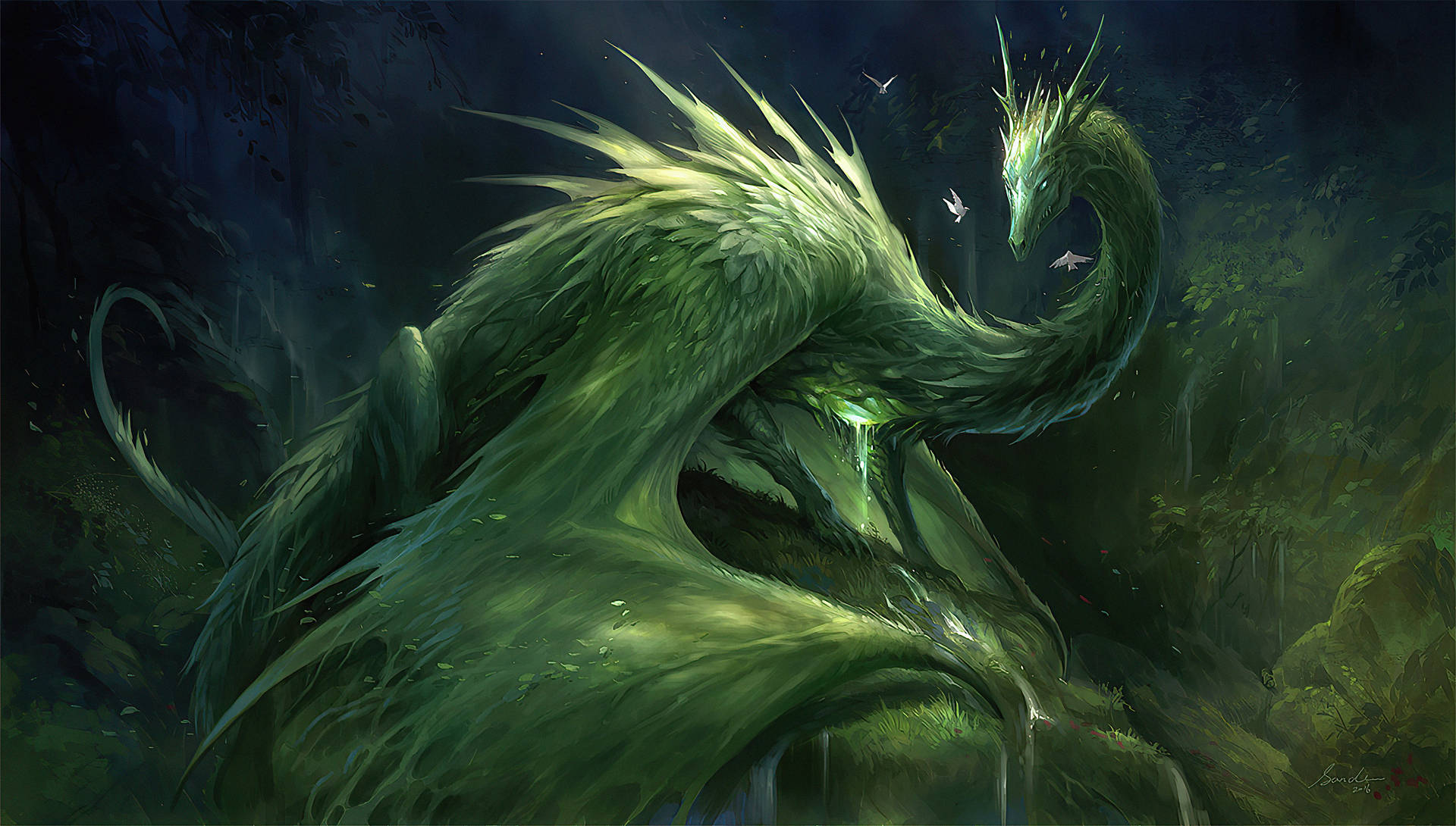 Green Majestic Dragon Background