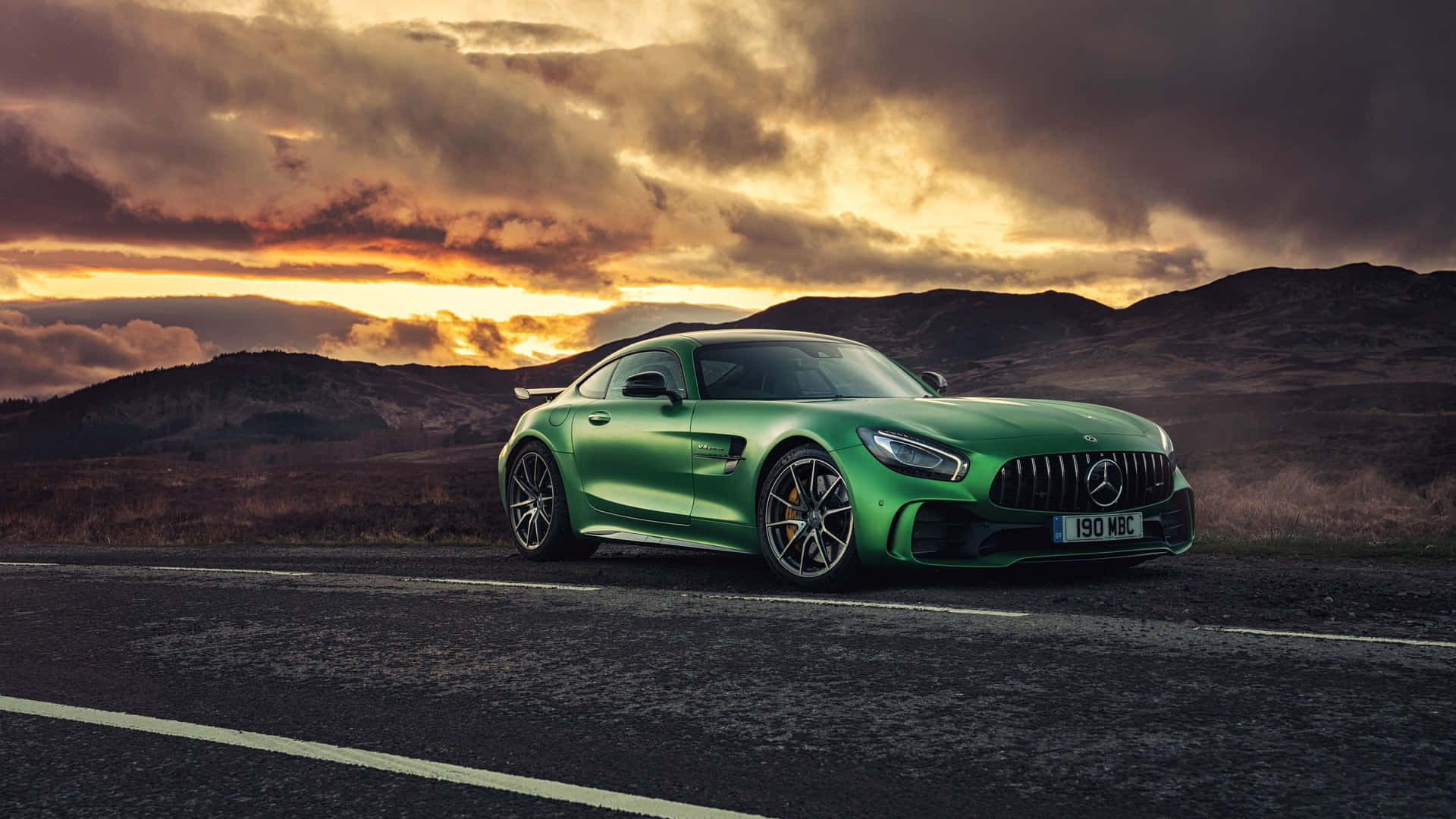 Green Mercedes Amg Gt Sunset
