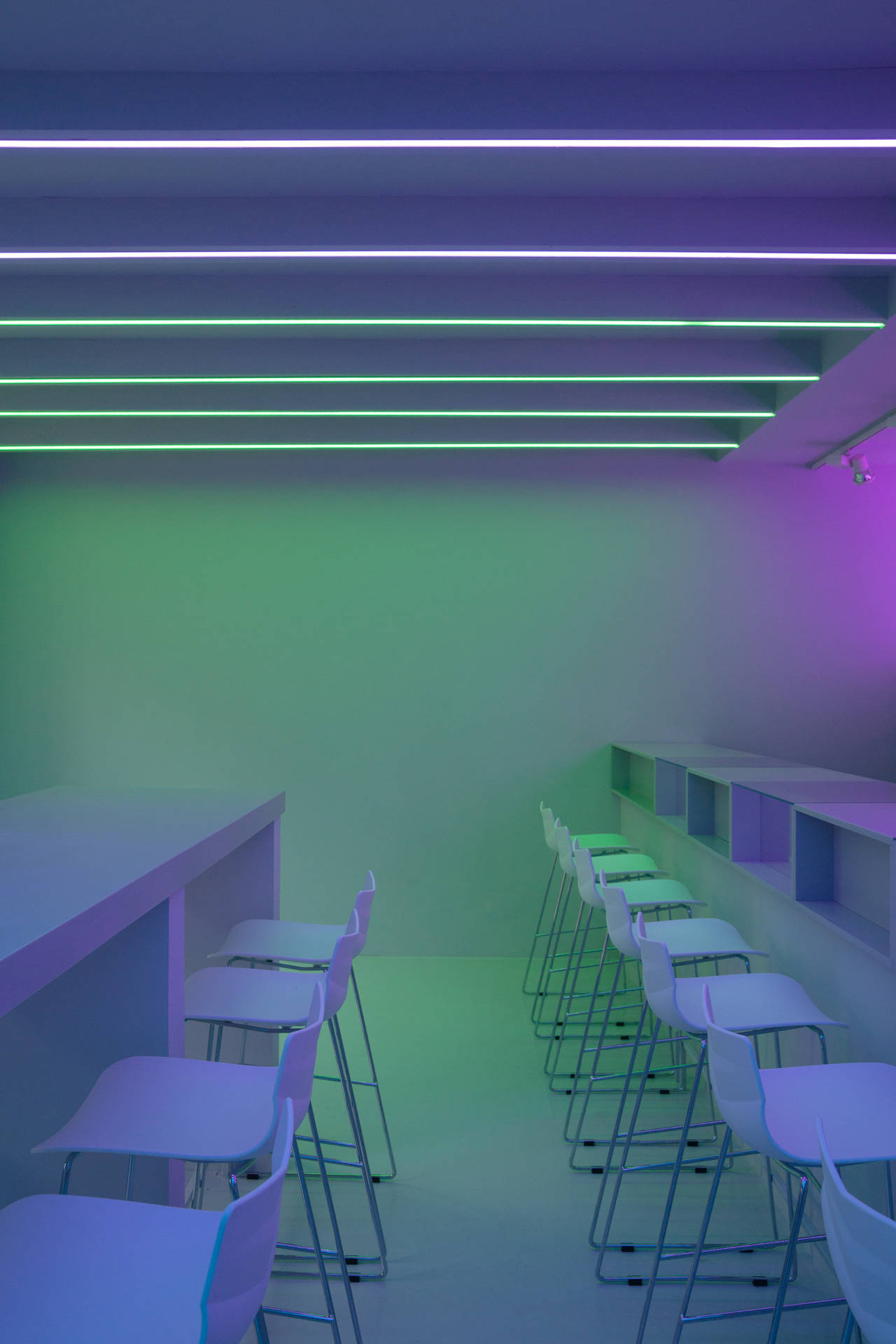 Green Minimalist Wall With Purple Lights