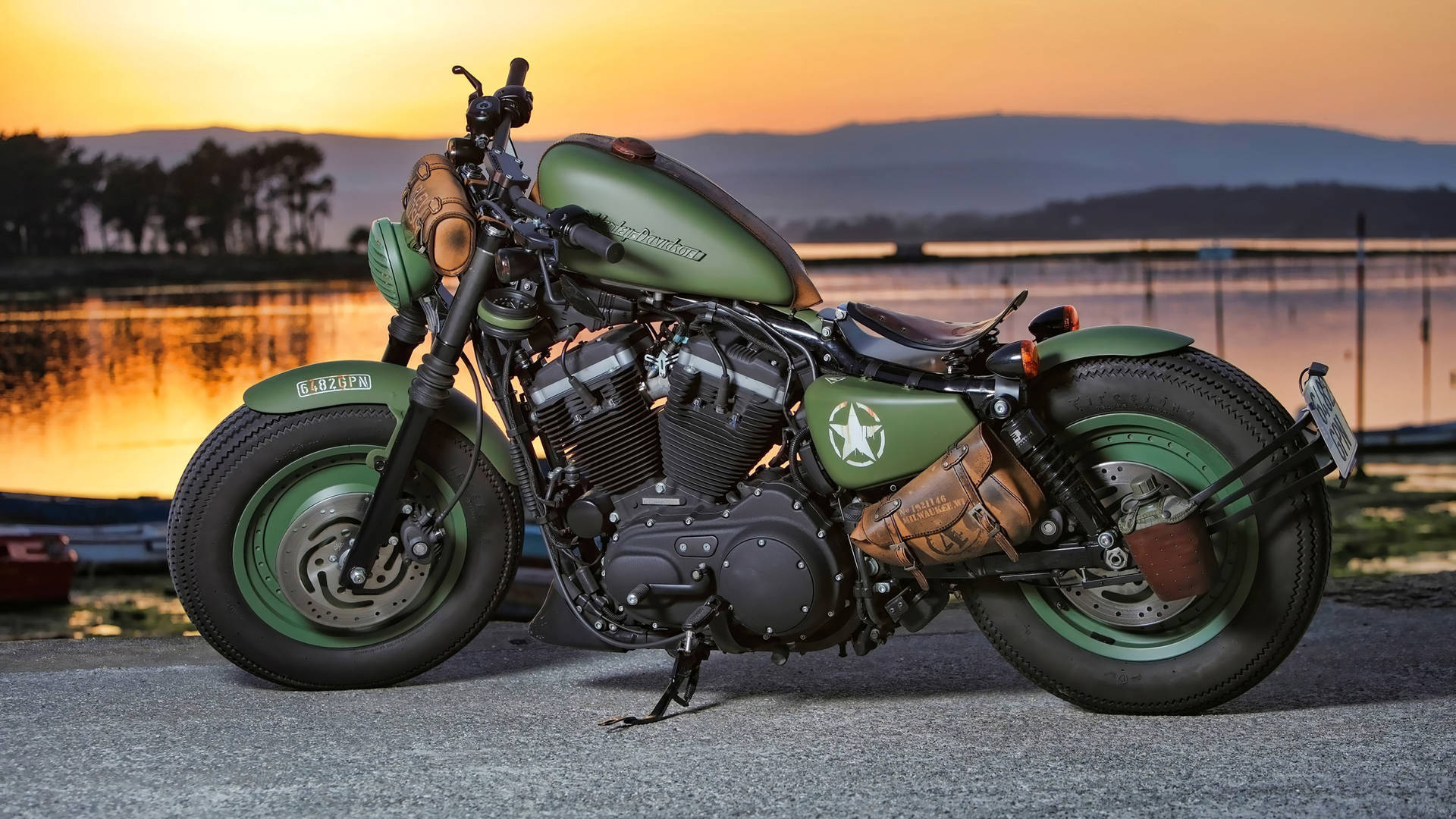 Green Motorbike Harley Davidson Logo Background