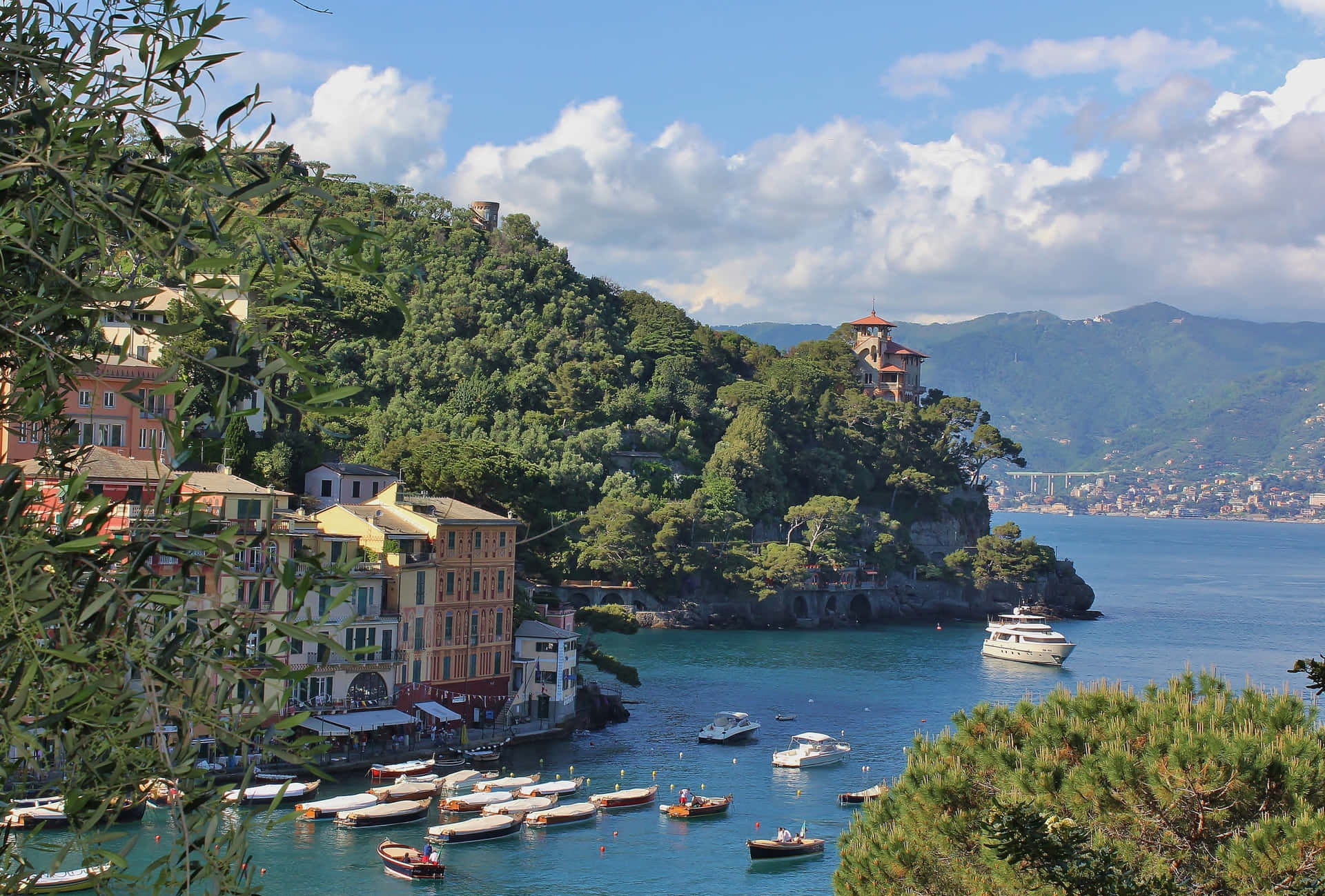 Green Mountain Forest In Portofino Italy Background