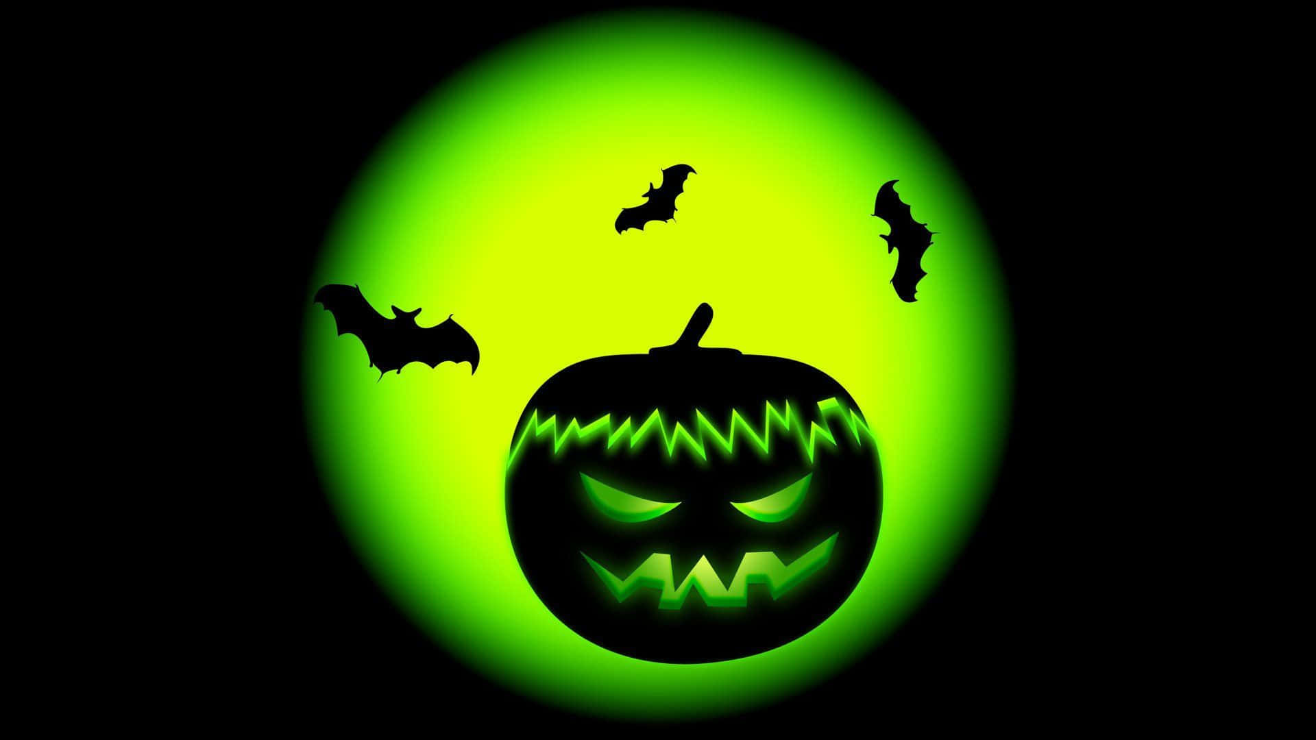 Green Neon Halloween Jack-o-lantern Background