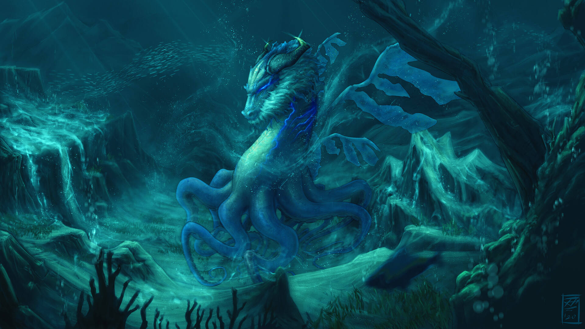 Green Octopus Water Dragon Background