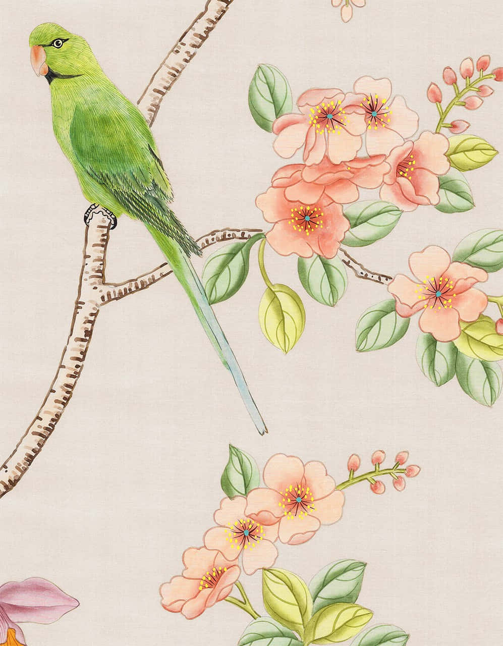 Green Parakeet Floral Pattern Background