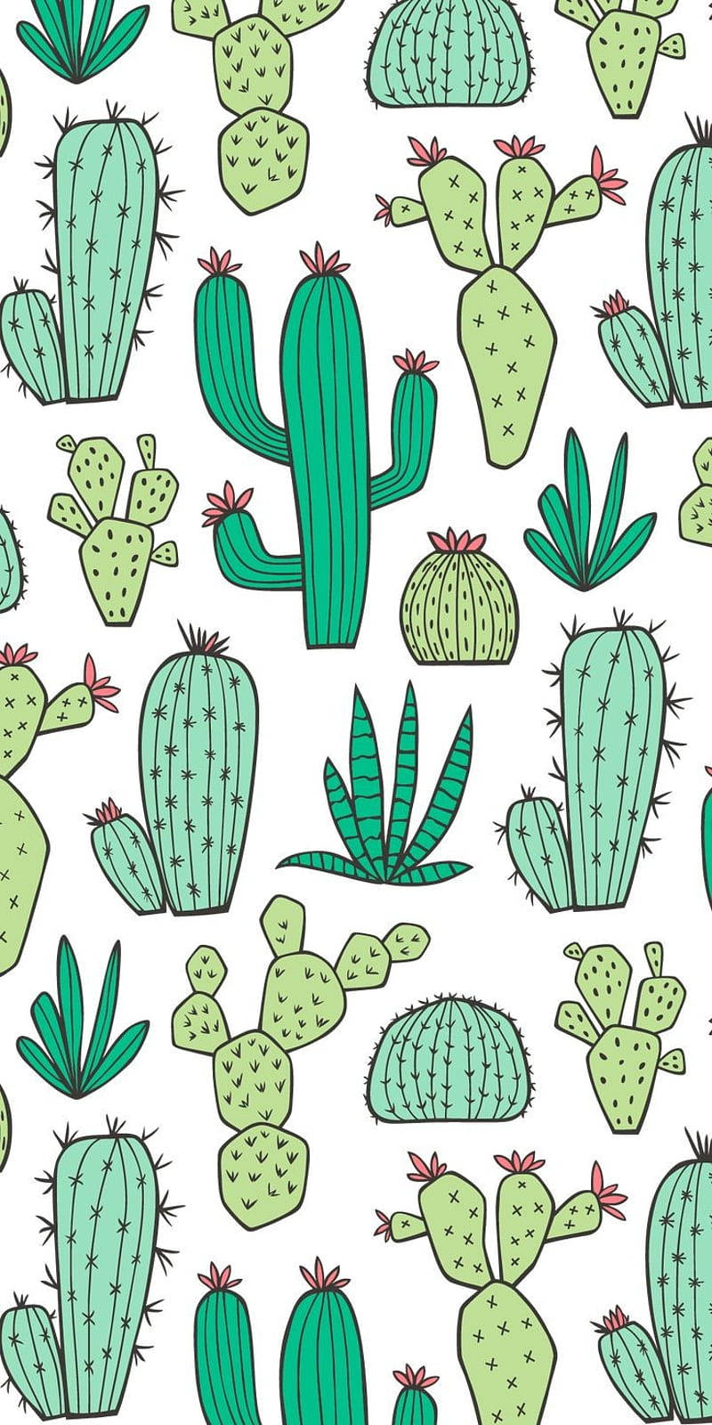 Green Pastel Cactus Pattern Mobile Background