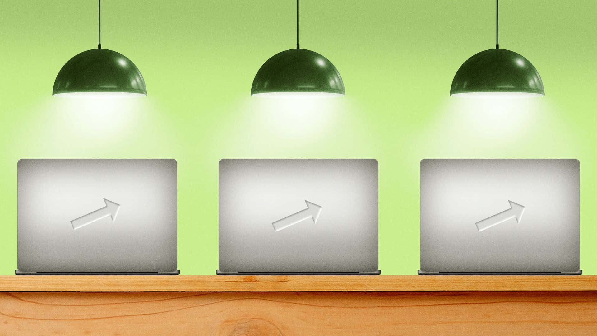 Green Pendant Lights Over Laptops Background