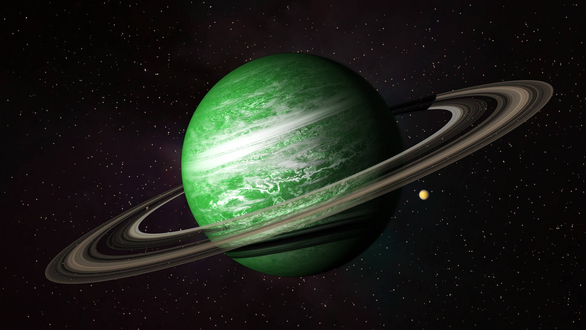 Green Planet With Rings Background