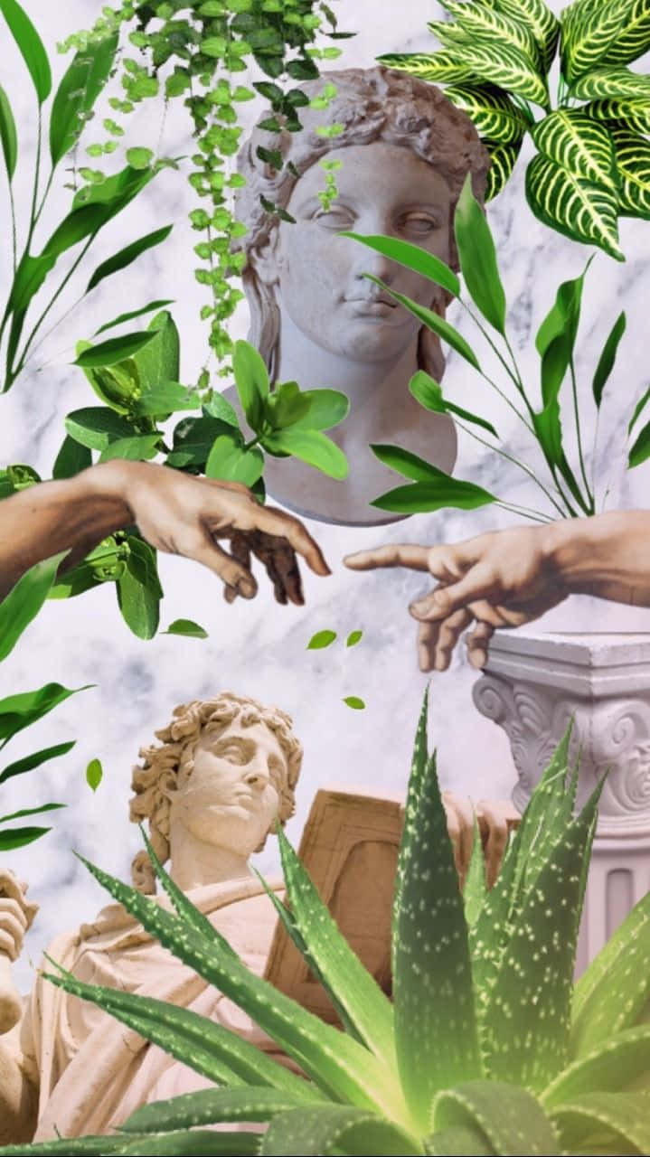 Green Plant Aesthetic Statue Background