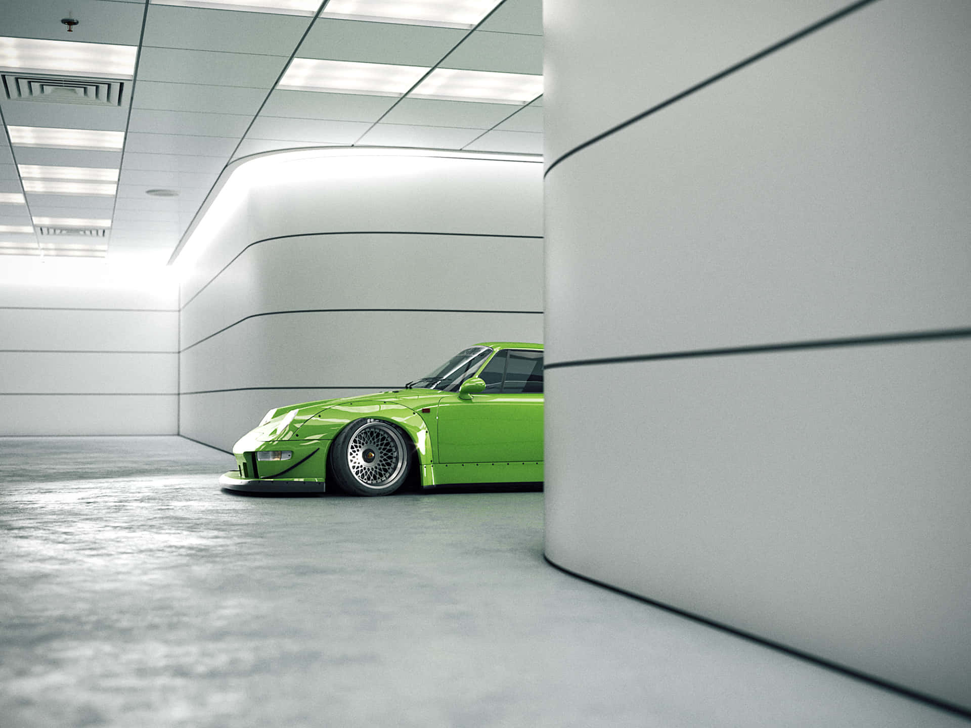 Green R W B Porschein Modern Garage Background
