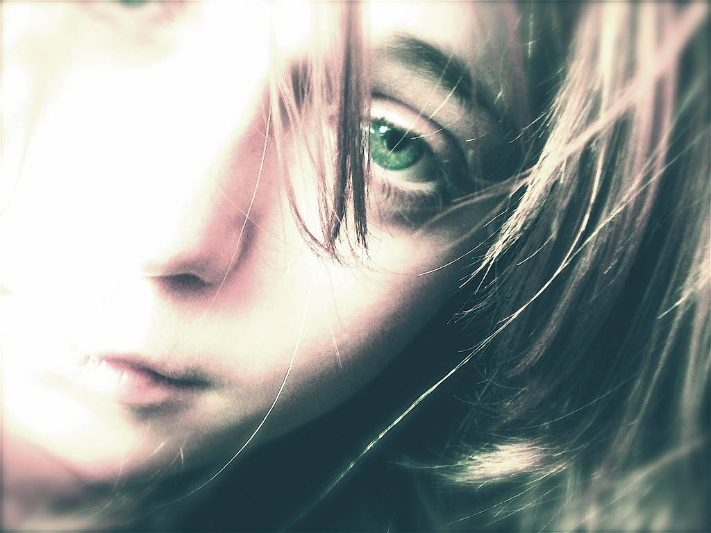 Green Sad Eyes With Bangs Background