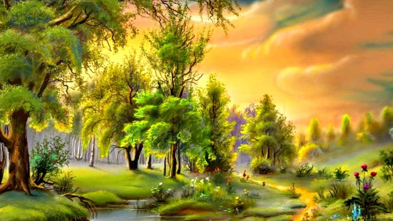 Green Scenery Painting Desktop Background