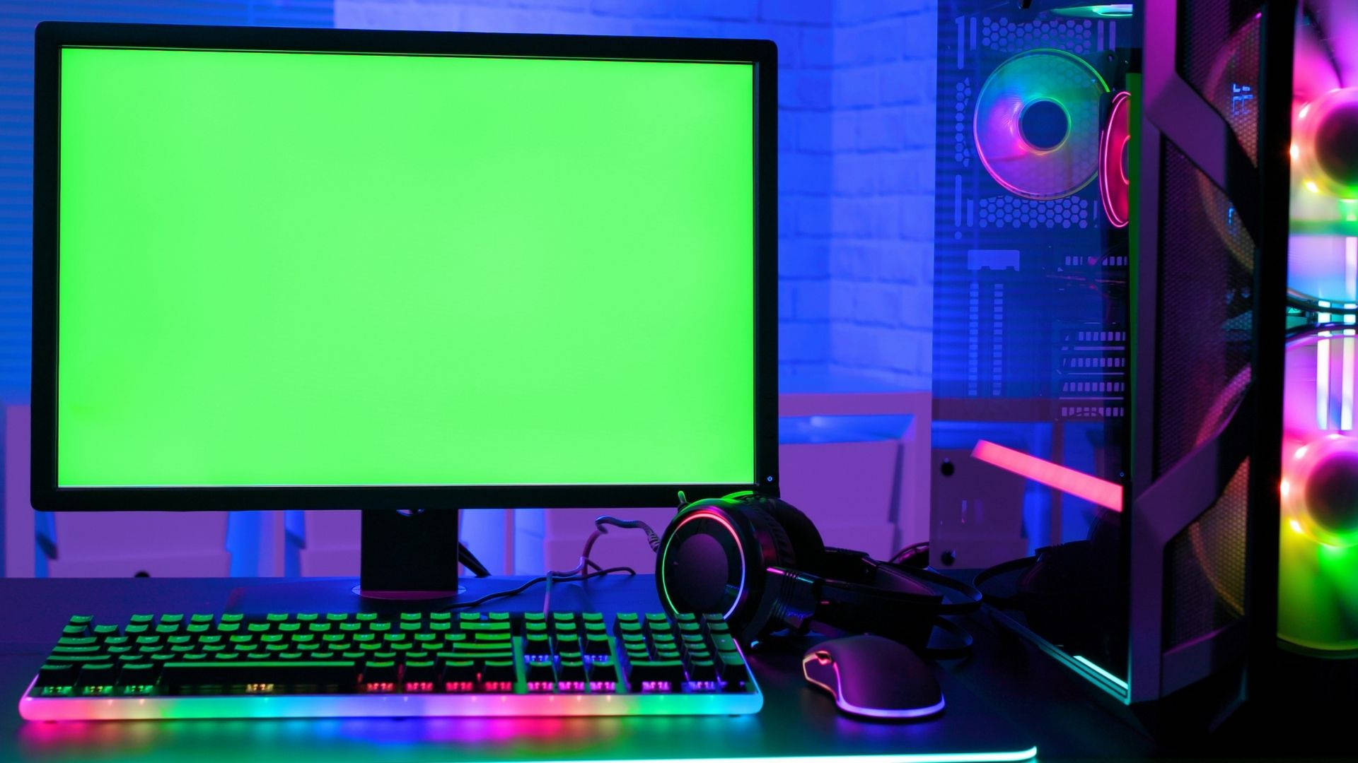 Green Screen On Rgb Computer Set Background