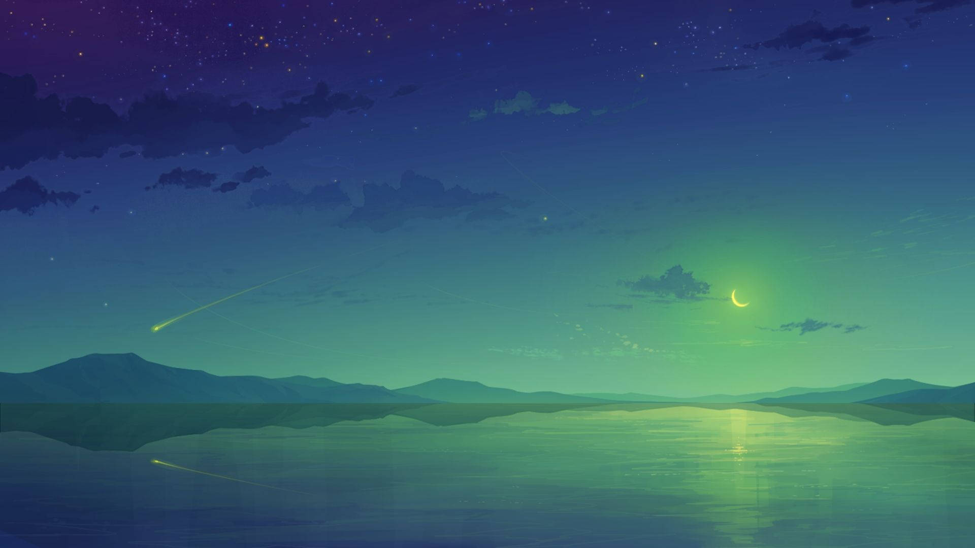 Green Sky And The Moon Background