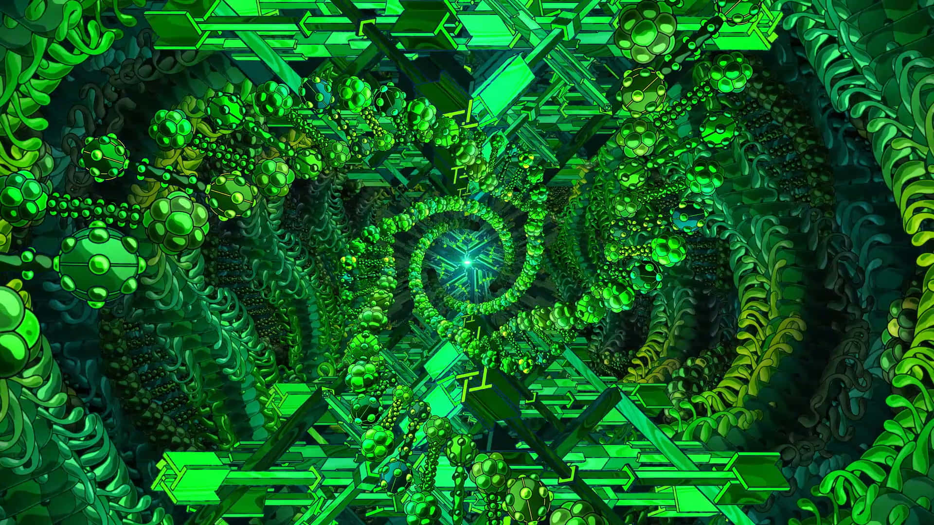 Green Spiral Objects In The Disjointed Video Background