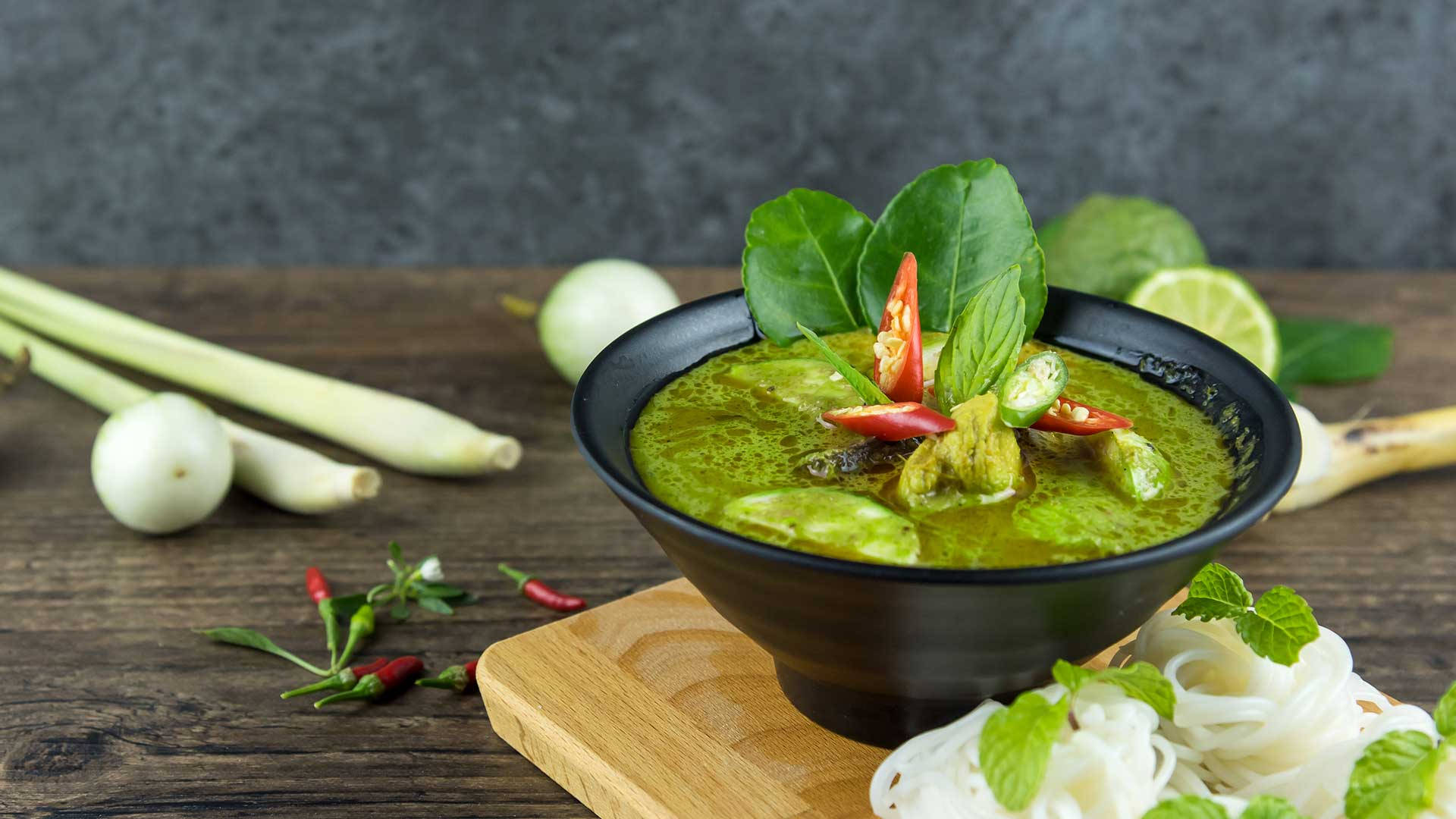 Green Thai Curry With Chicken And Spirulina Background