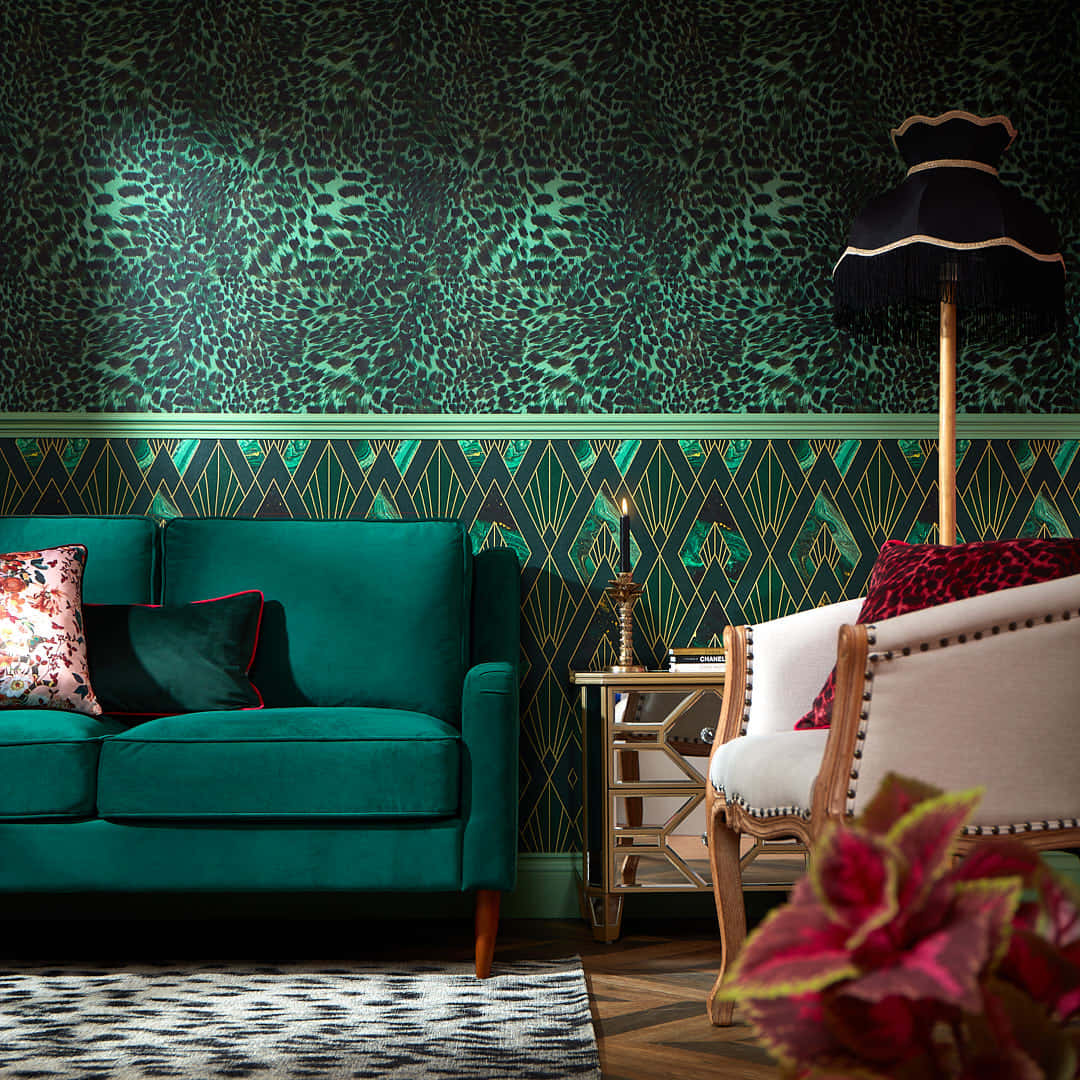 Green-themed Living Room With Couch Background