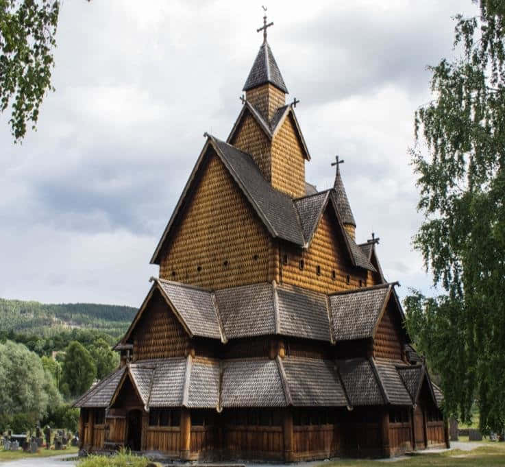 Green Trees At Heddal Stave Church