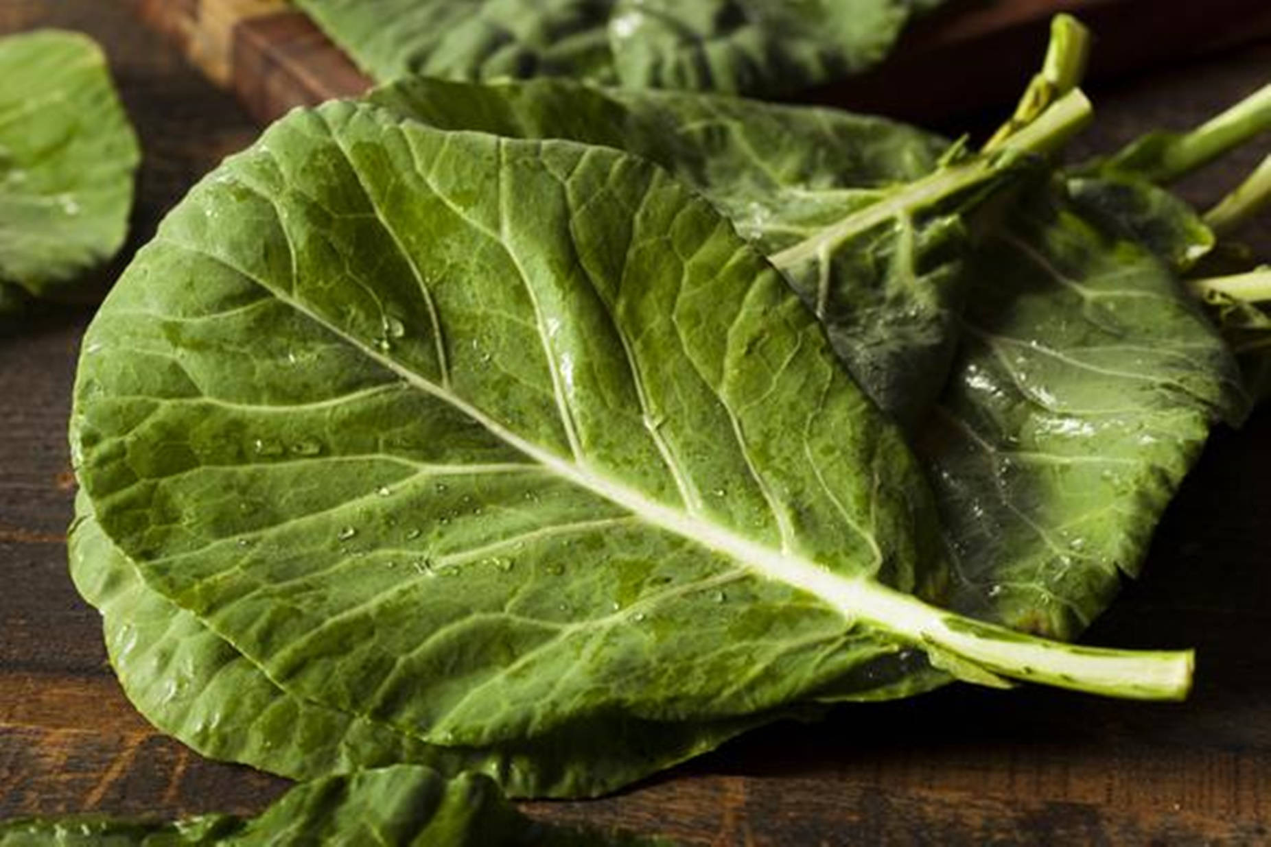 Green Vegetable Raw Collard Greens Macro Shot Background