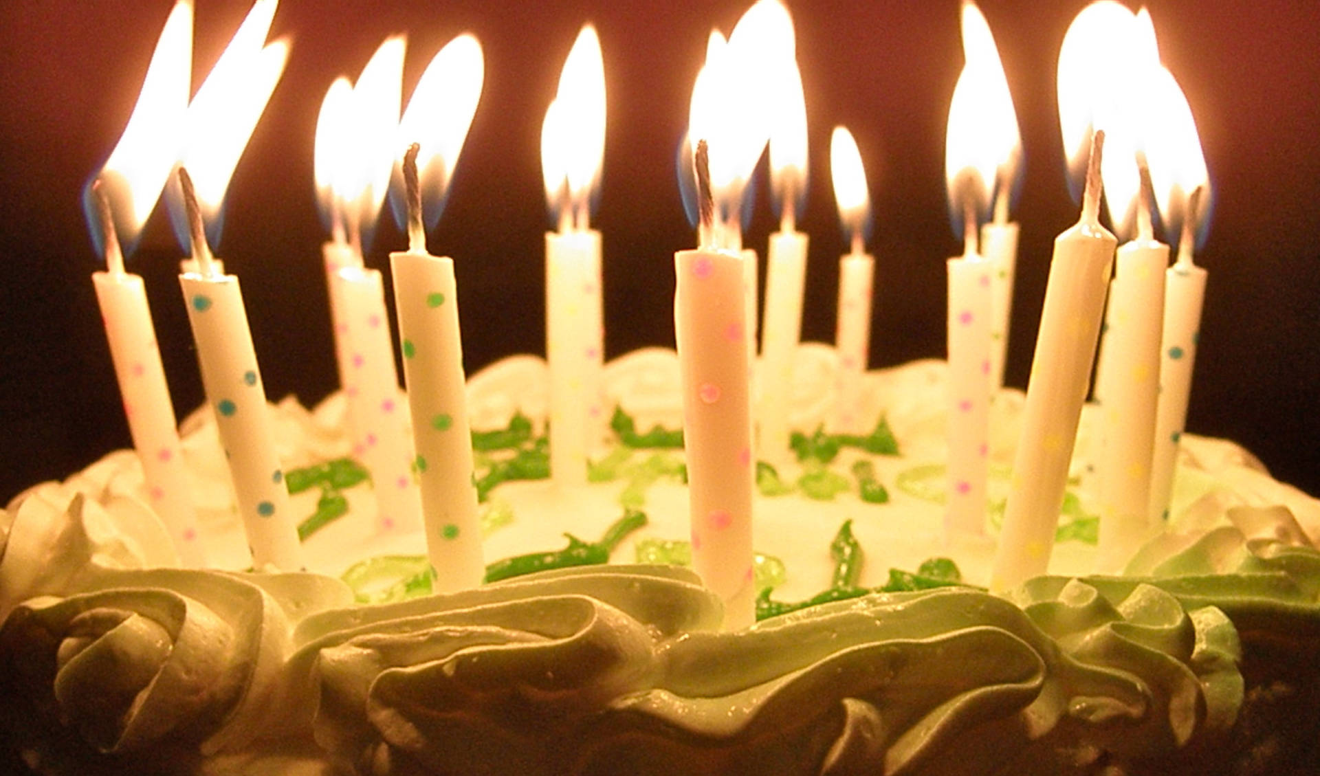 Green White Birthday Cake Candles Background