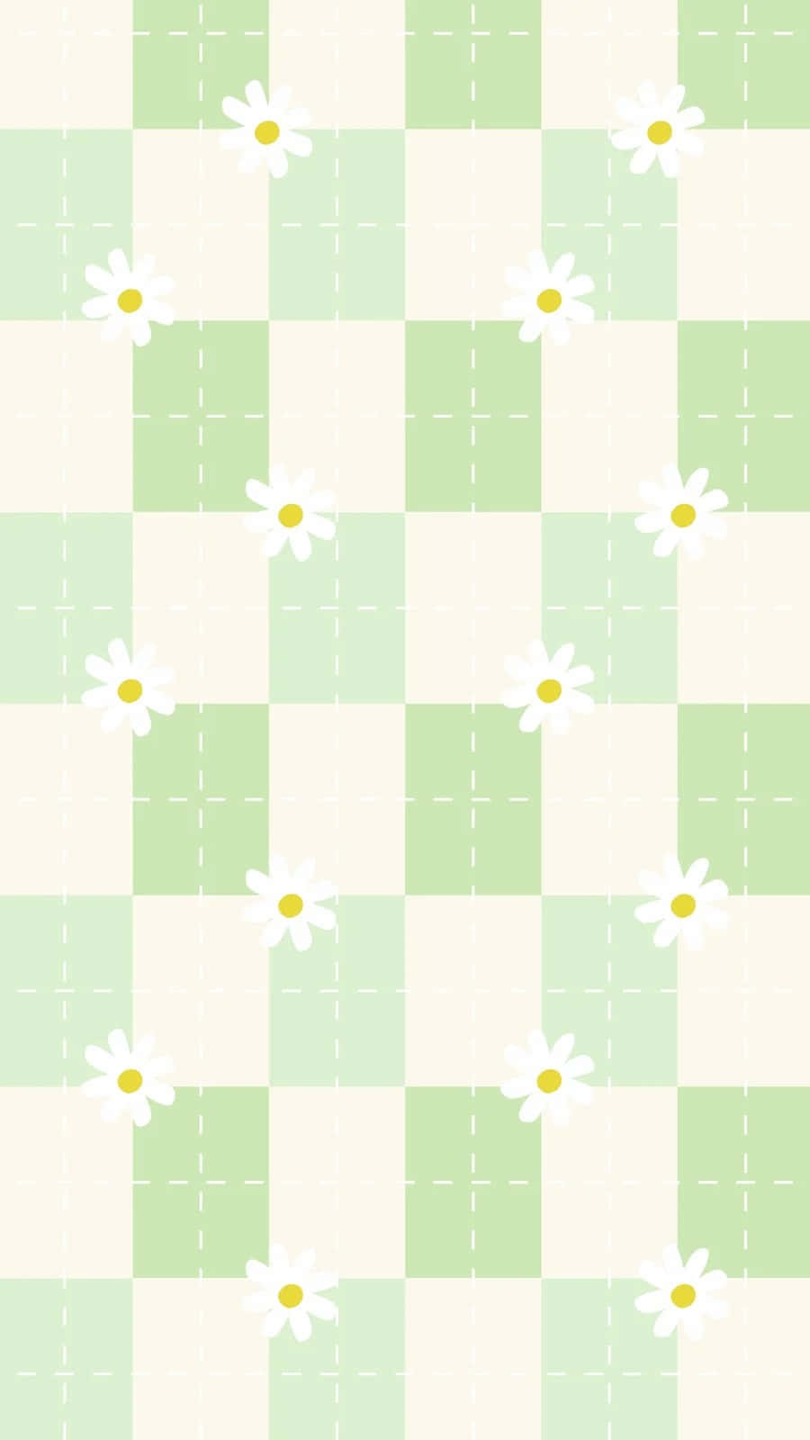 Green White Checkered Daisy Pattern Background