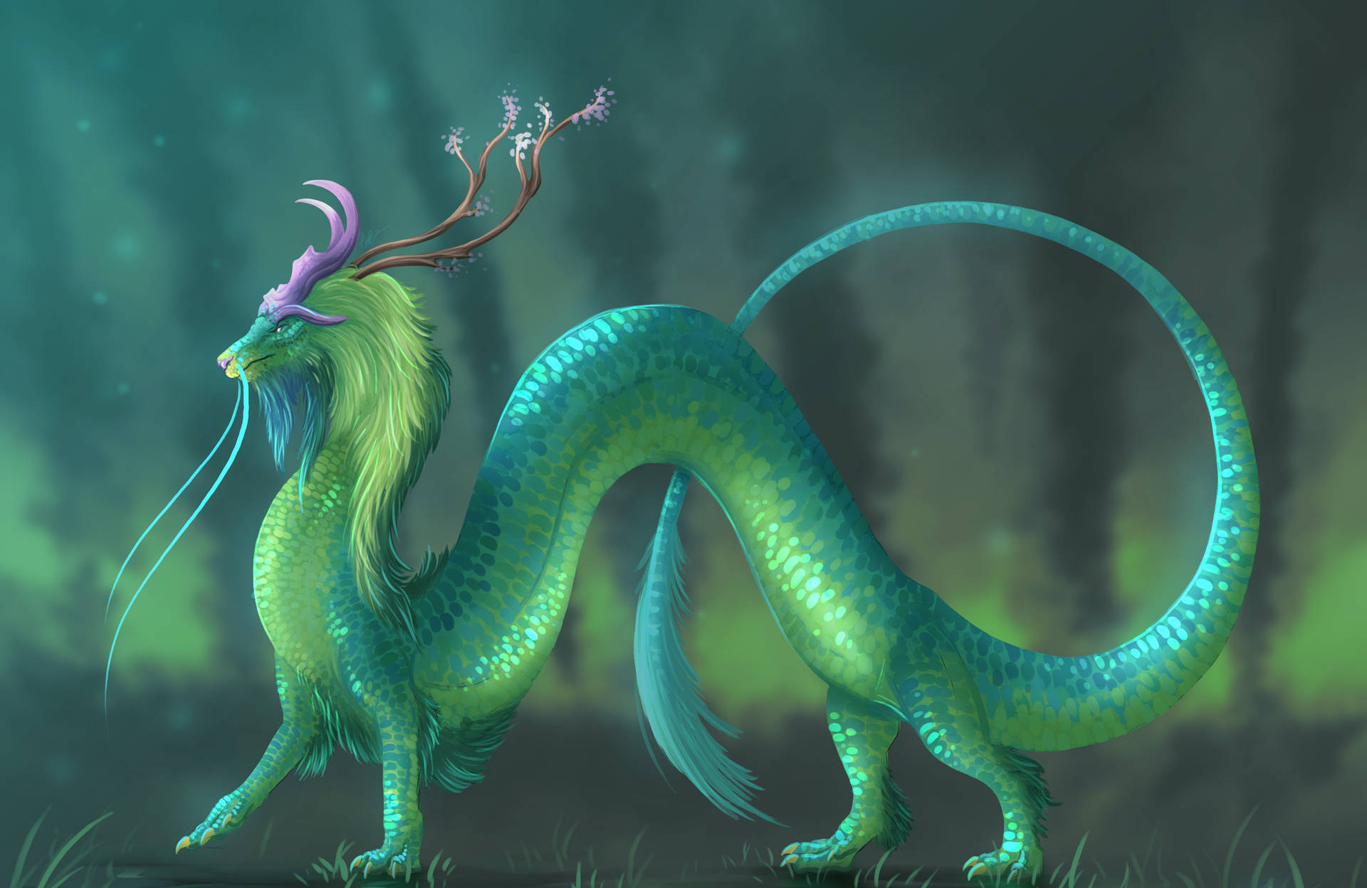 Greenish Blue Eastern Dragon Background