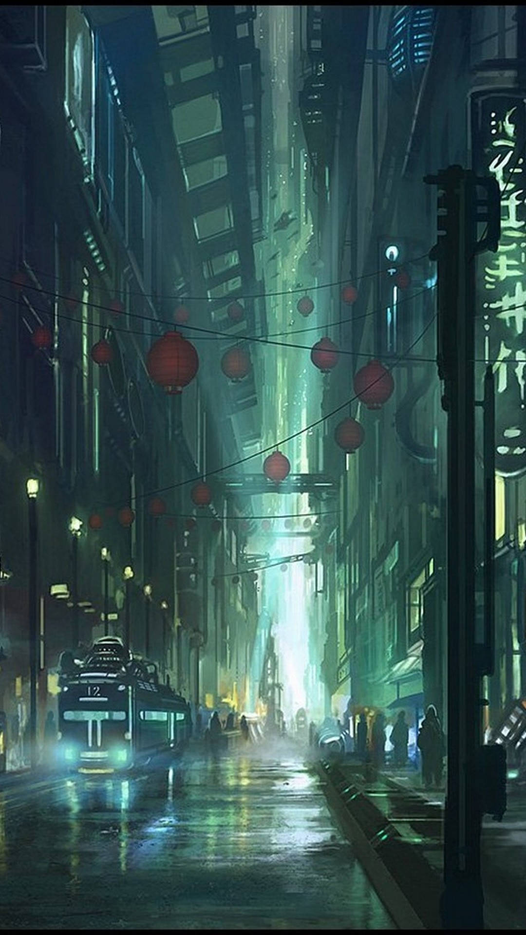 Greenish City Cyberpunk Iphone X Background