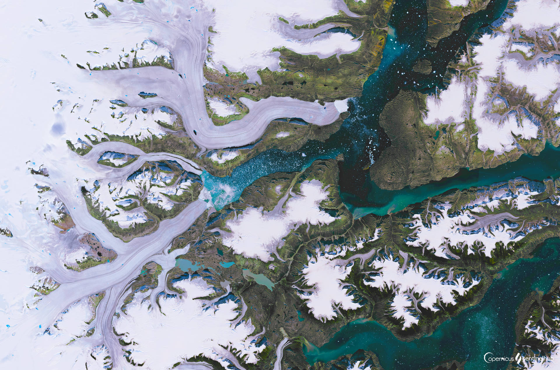 Greenland Snowy Mountains Aerial View Background