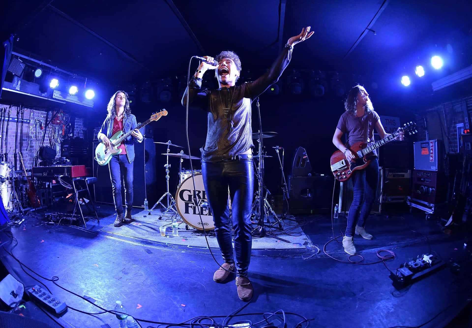 Greta Van Fleet In Full Harmony On Stage Background