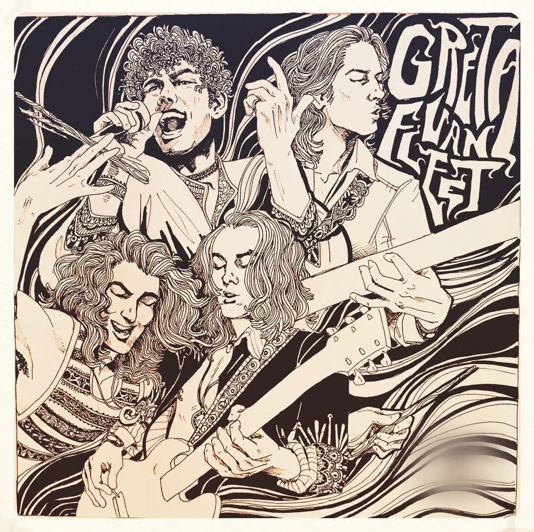 Greta Van Fleet Rock Band Sketched Picture Background