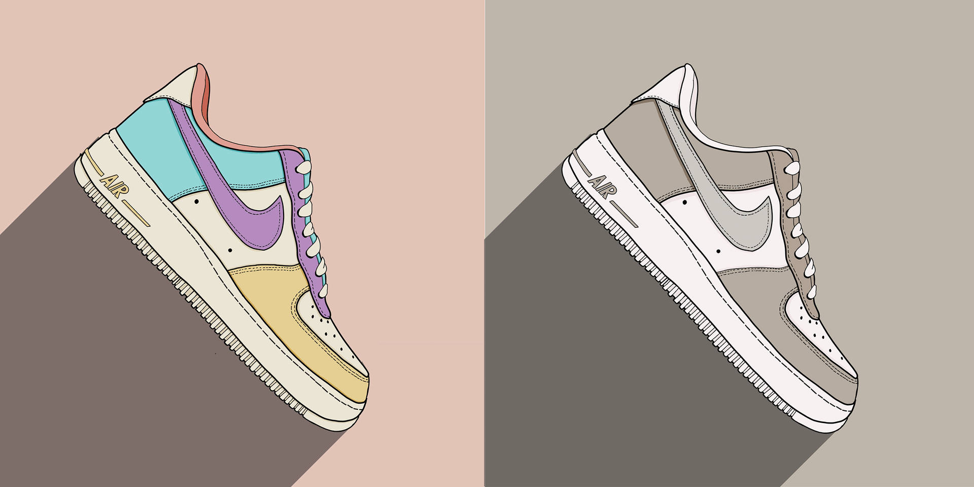 Grey And Pastel Cartoon Nike Shoes Background