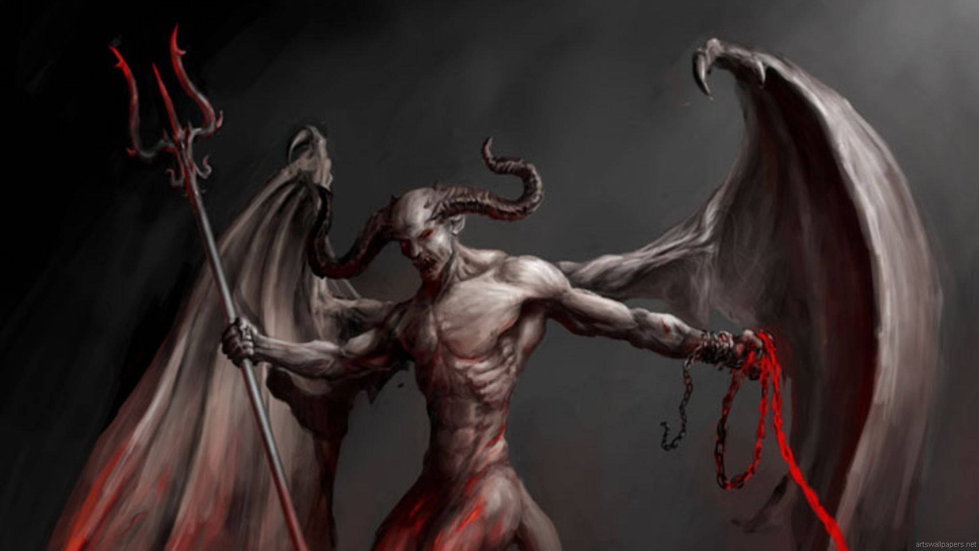 Grey Demon With Trident Background