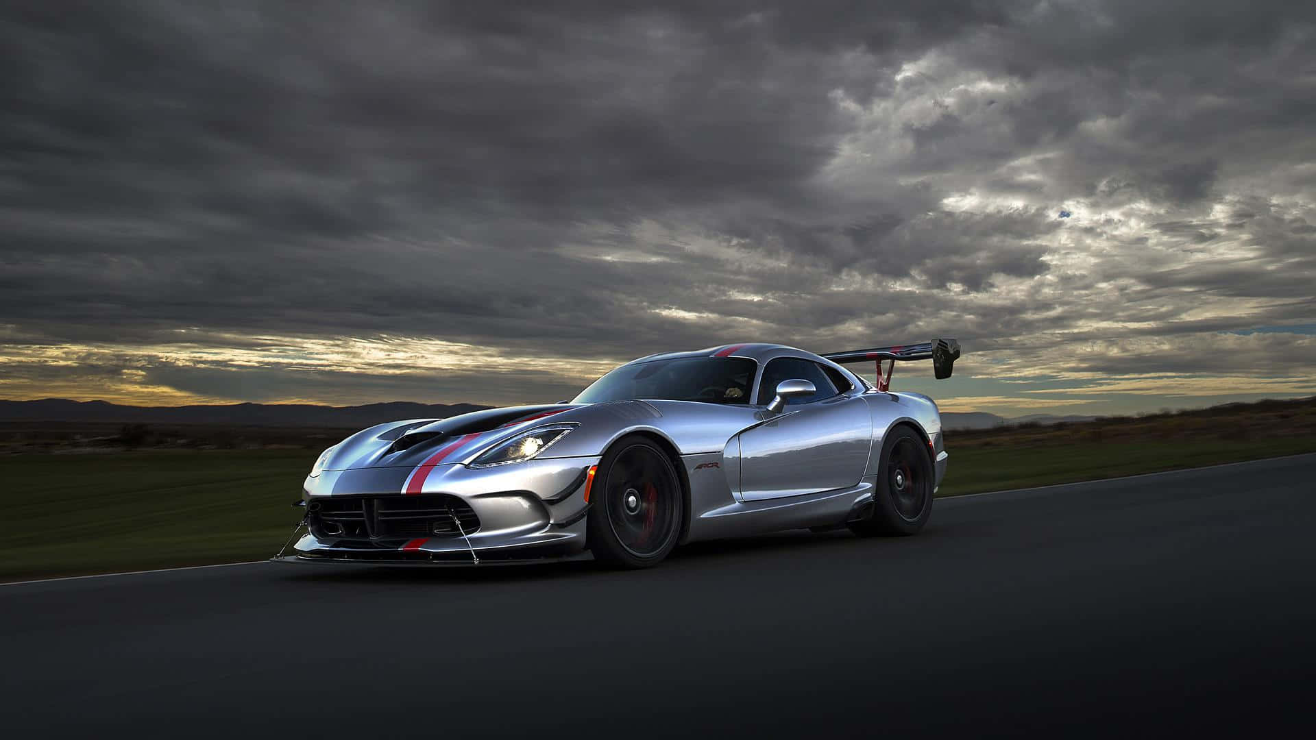 Grey Dodge Viper With A Spoiler Background