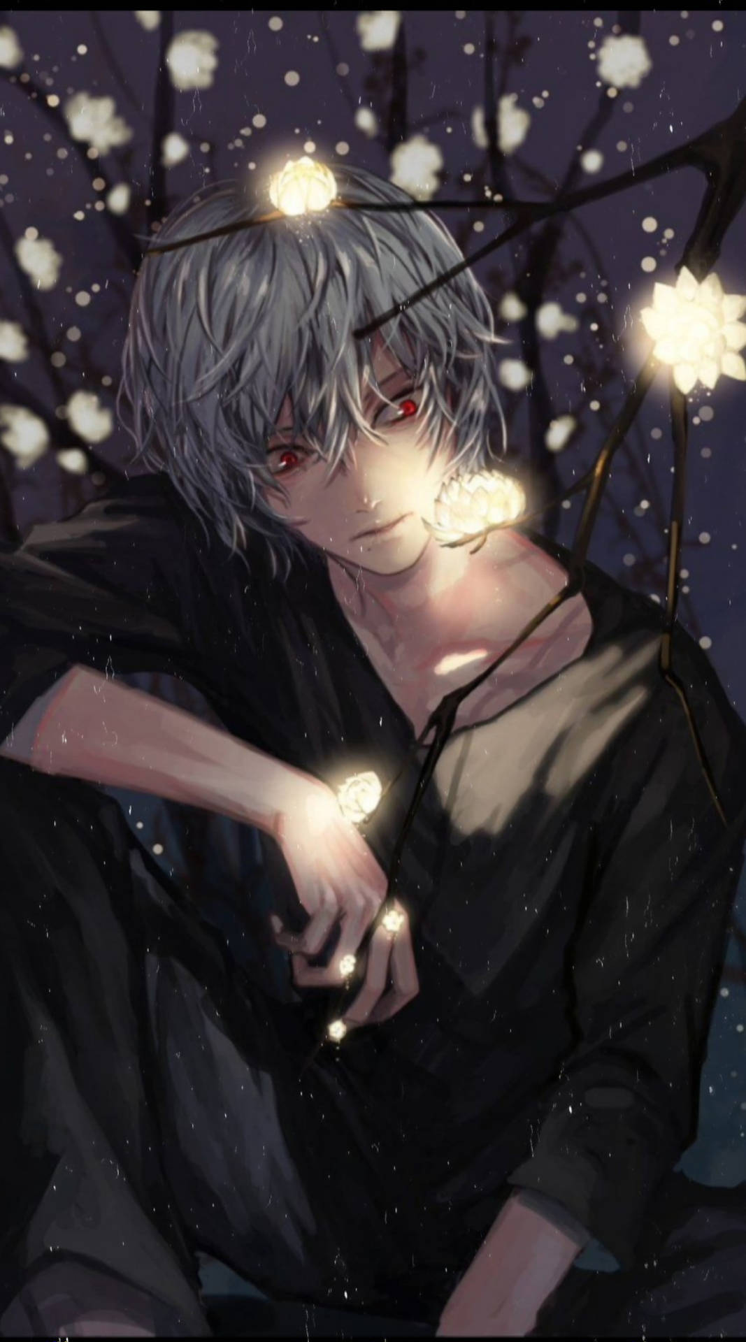 Grey-haired Aesthetic Anime Boy Background