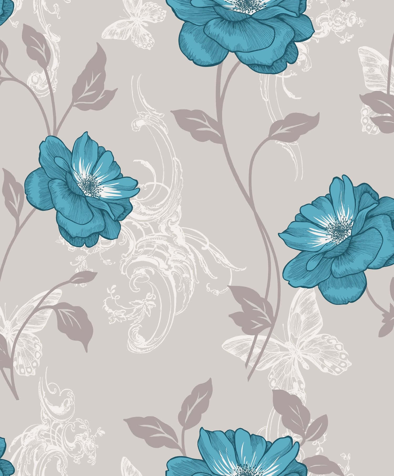 Grey Teal Flower Background