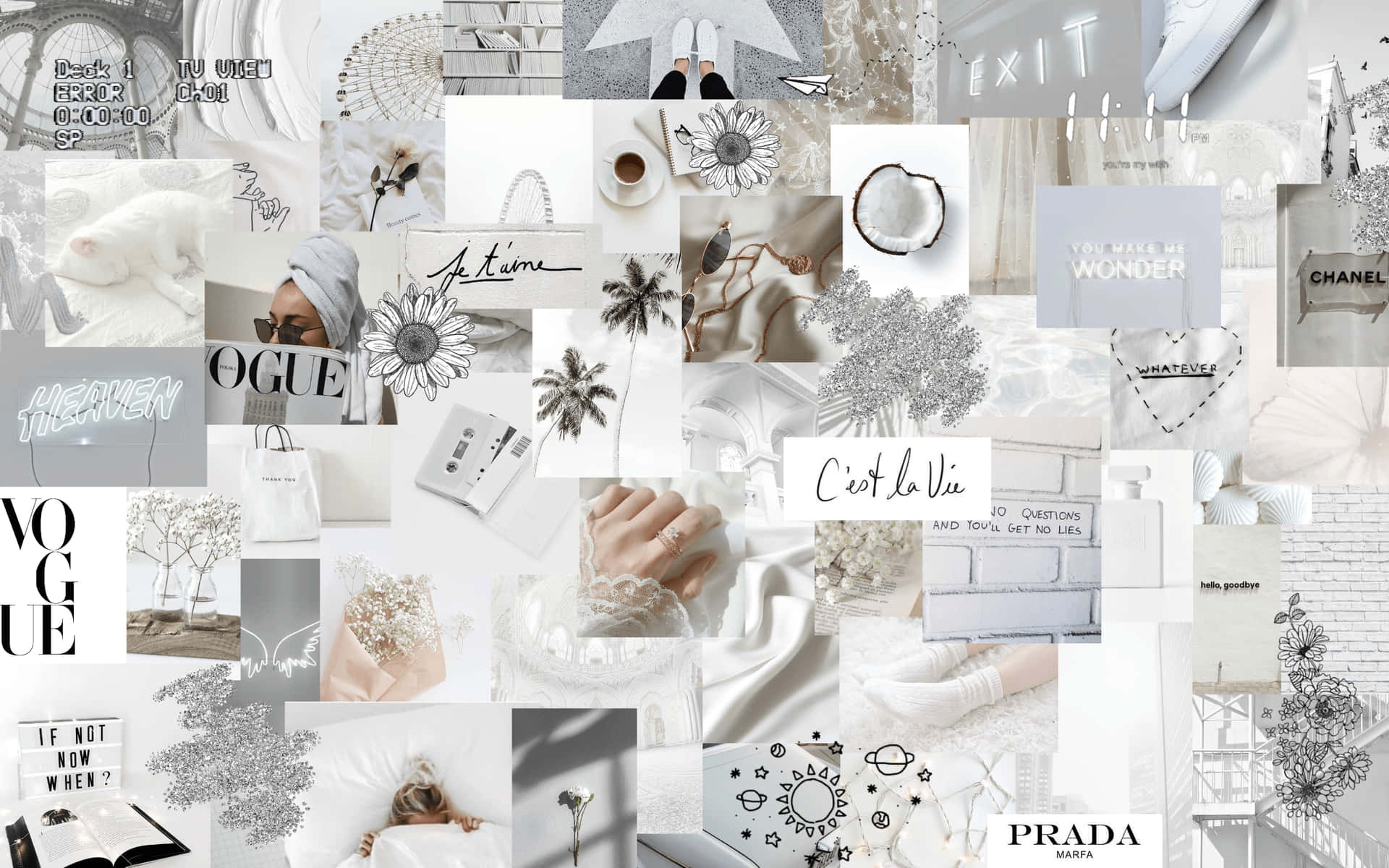 Grey White Collage Aesthetic Desktop