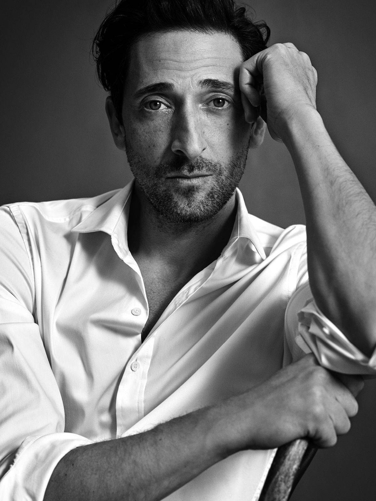 Greyscale Adrien Brody Male Face Background