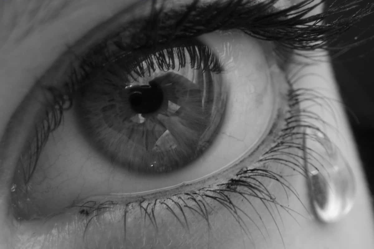 Greyscale Crying With Tears Eye Shot Background