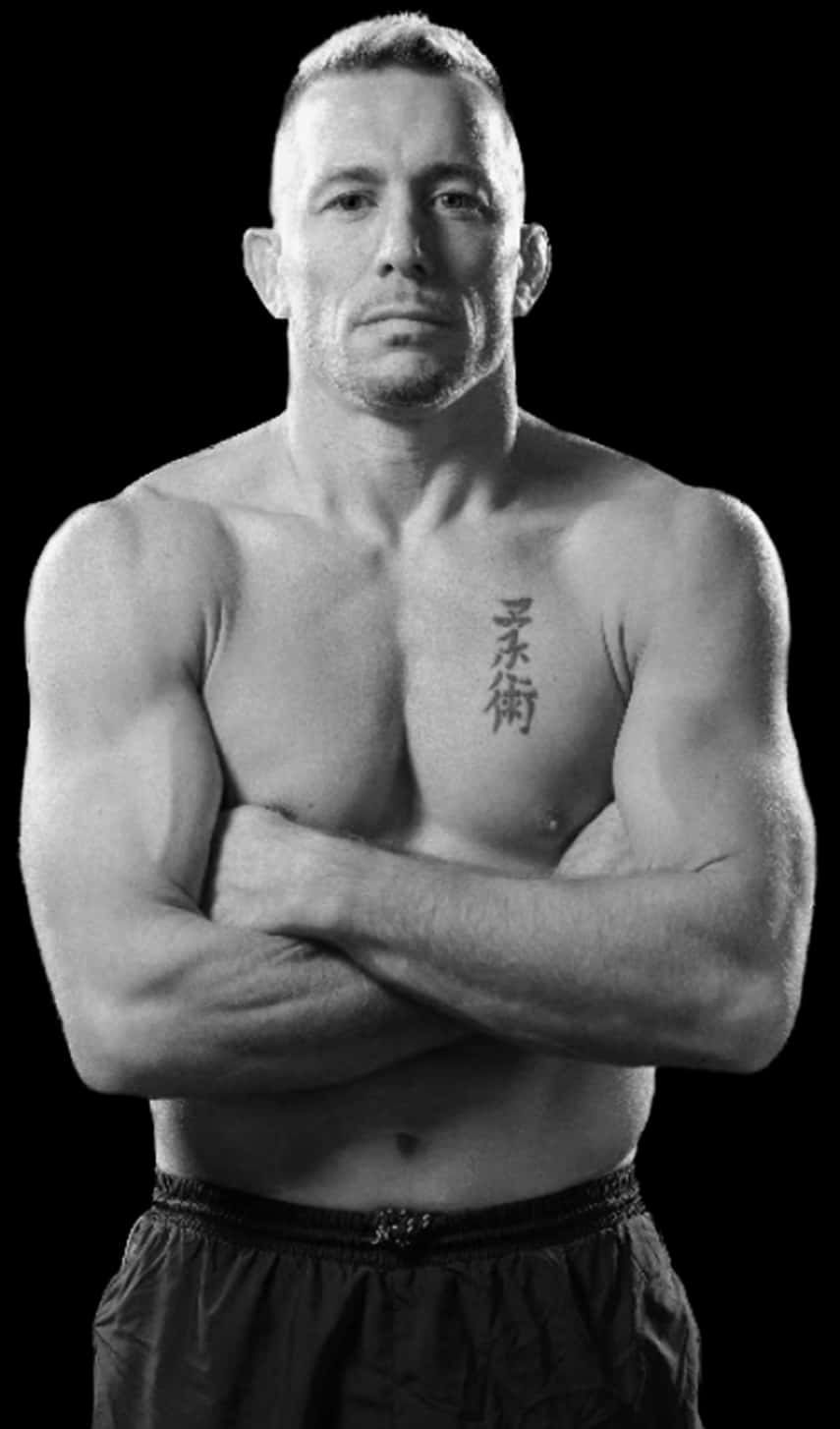 Greyscale Georges St-pierre On White Background