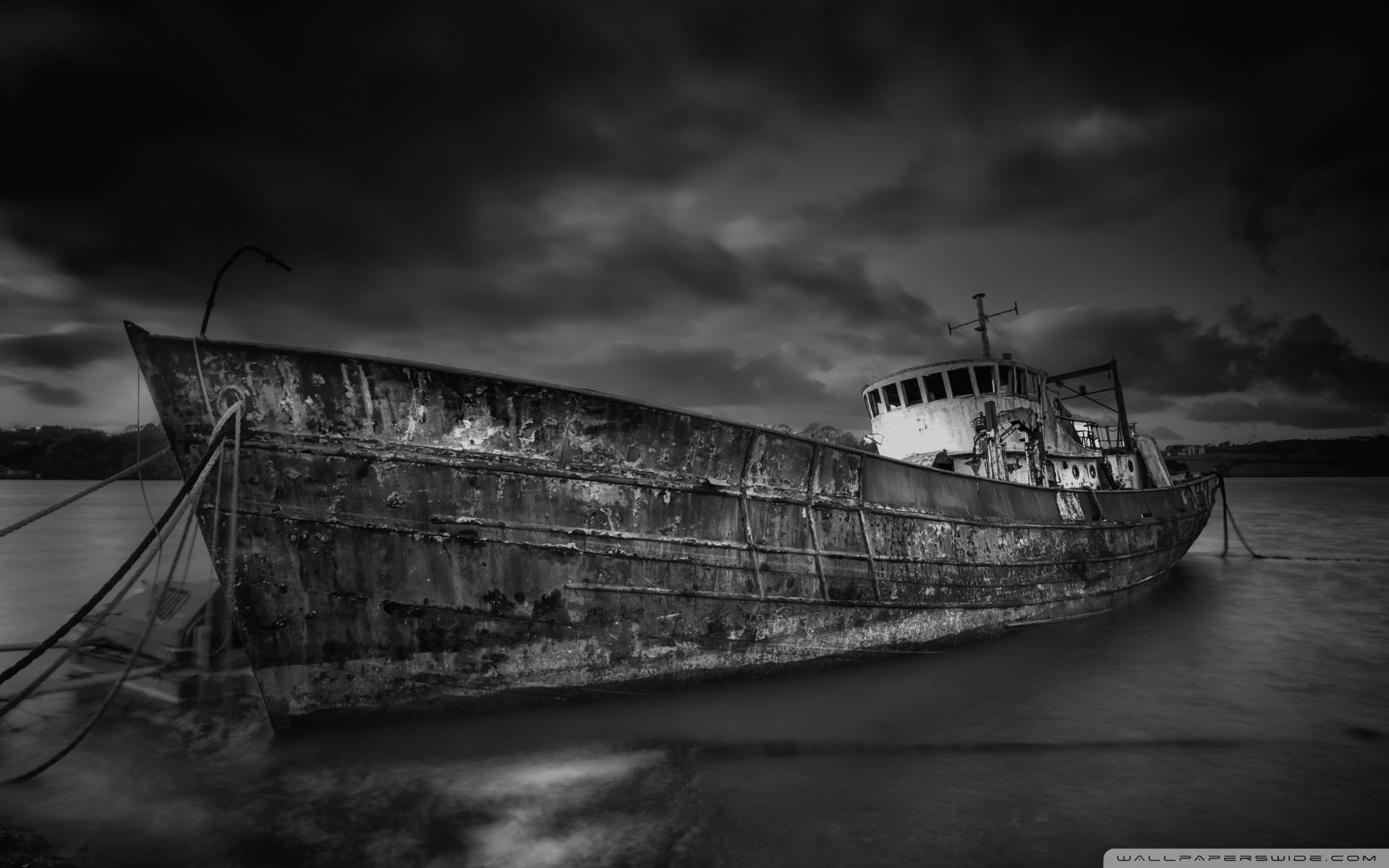 Greyscale Ghost Ship Background