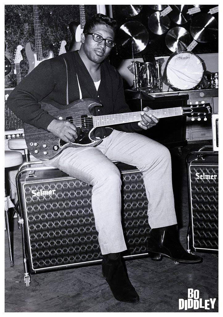 Greyscale Guitarist Bo Diddley Background