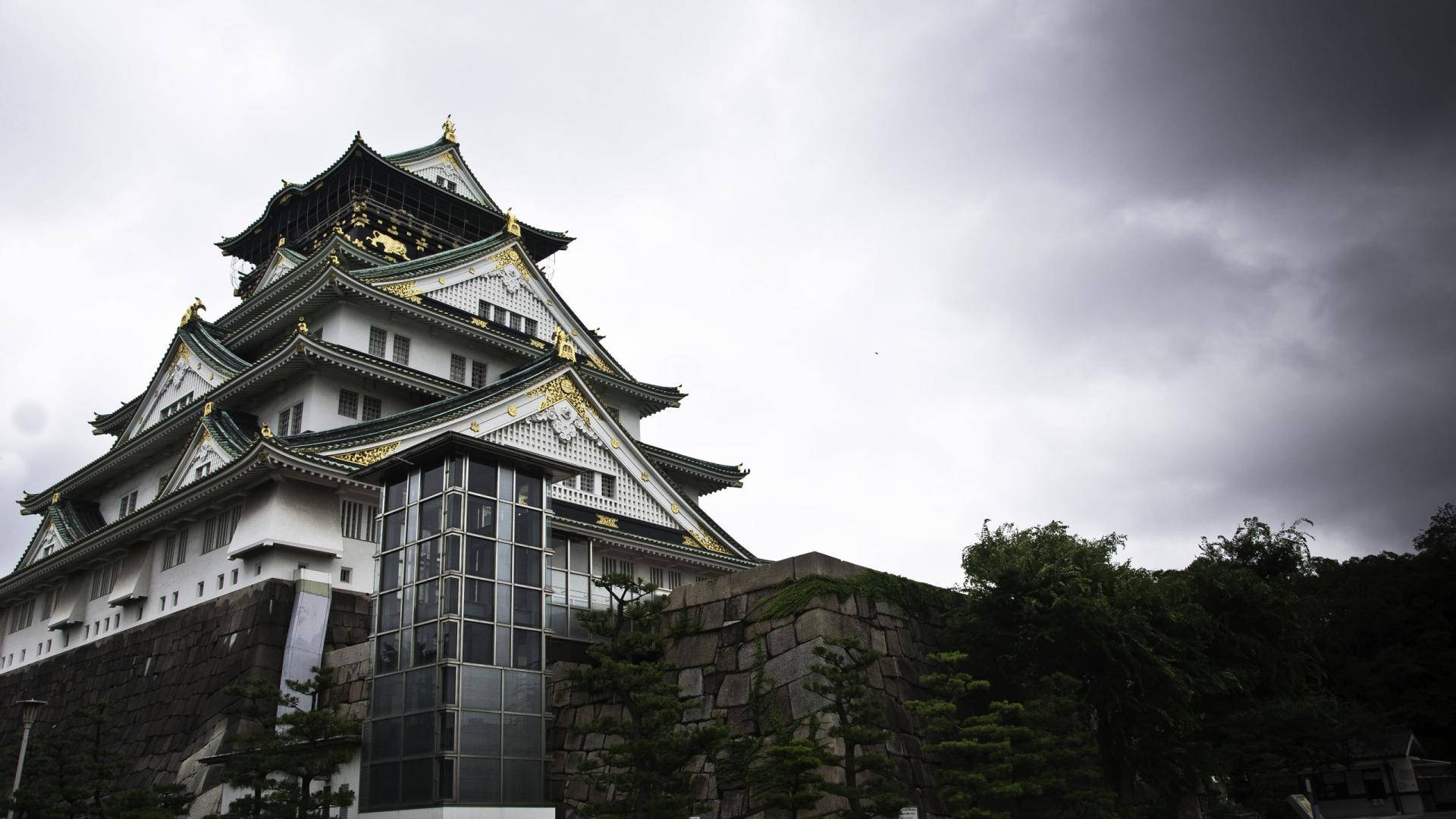 Greyscale Osaka Castle Background