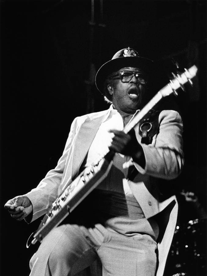 Greyscale Rock And Roll Guitarist Bob Diddley Background