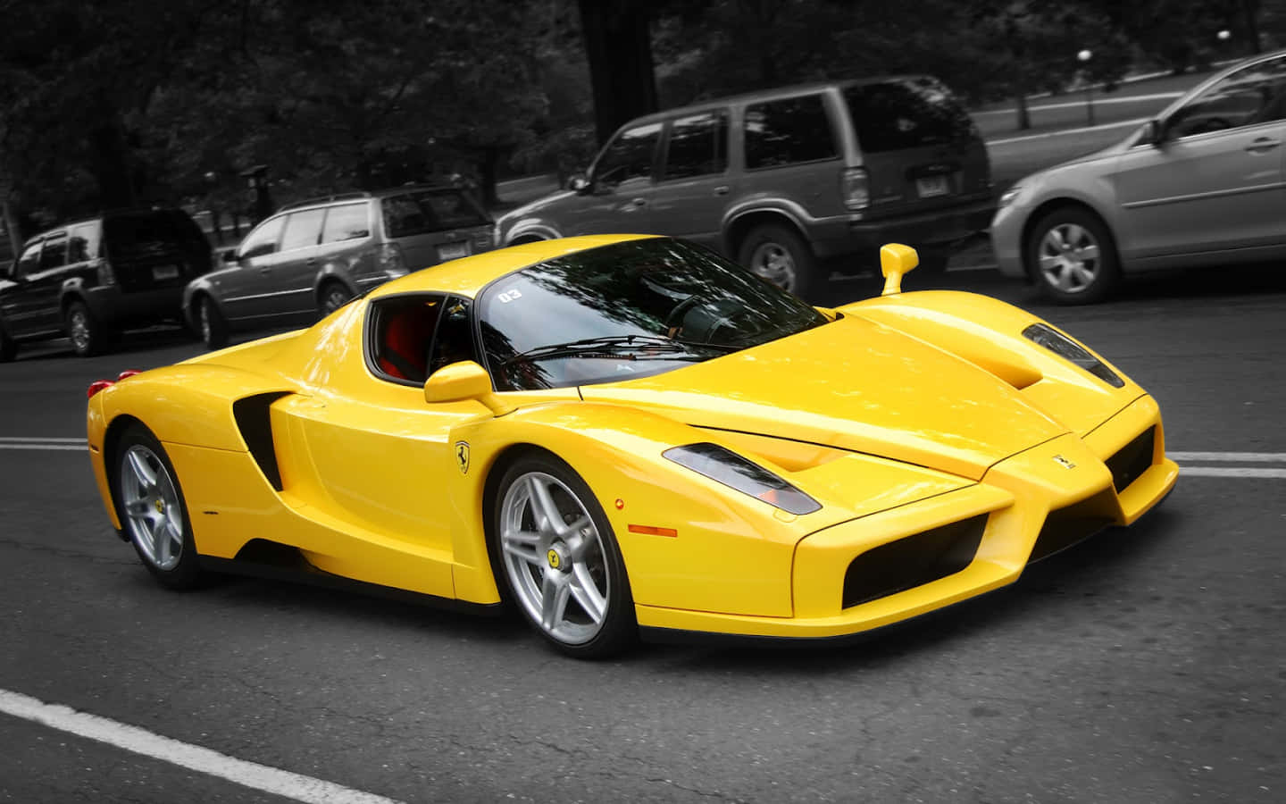 Greyscale Top 10 Car Yellow Ferrari Enzo Background