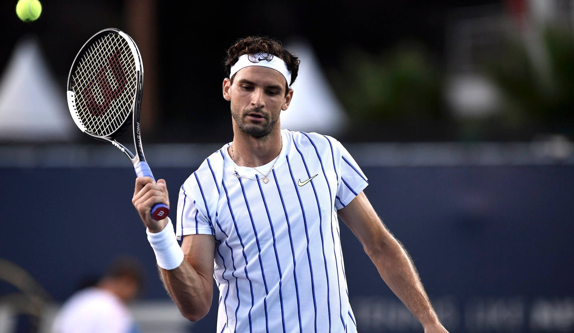 Grigor Dimitrov In White Striped Shirt Background