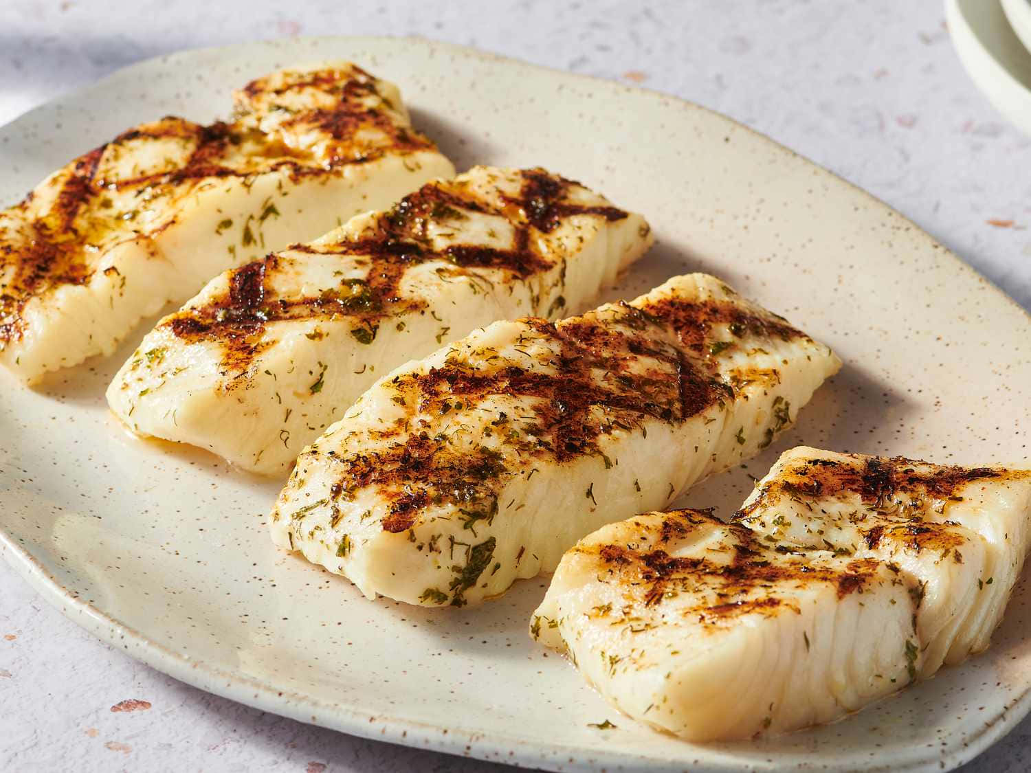 Grilled Halibut Steaks Plate