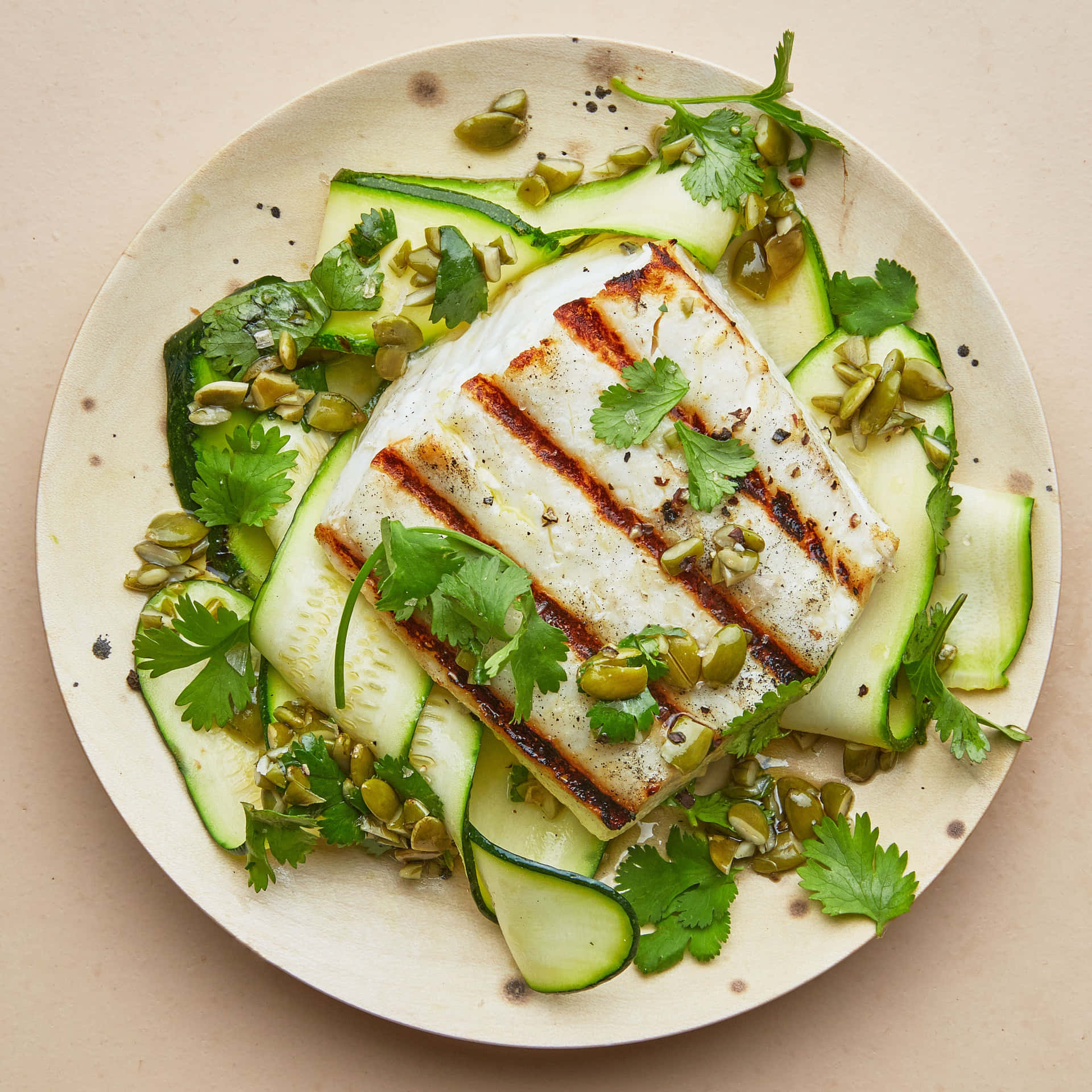 Grilled Halibutwith Cucumberand Herbs Background