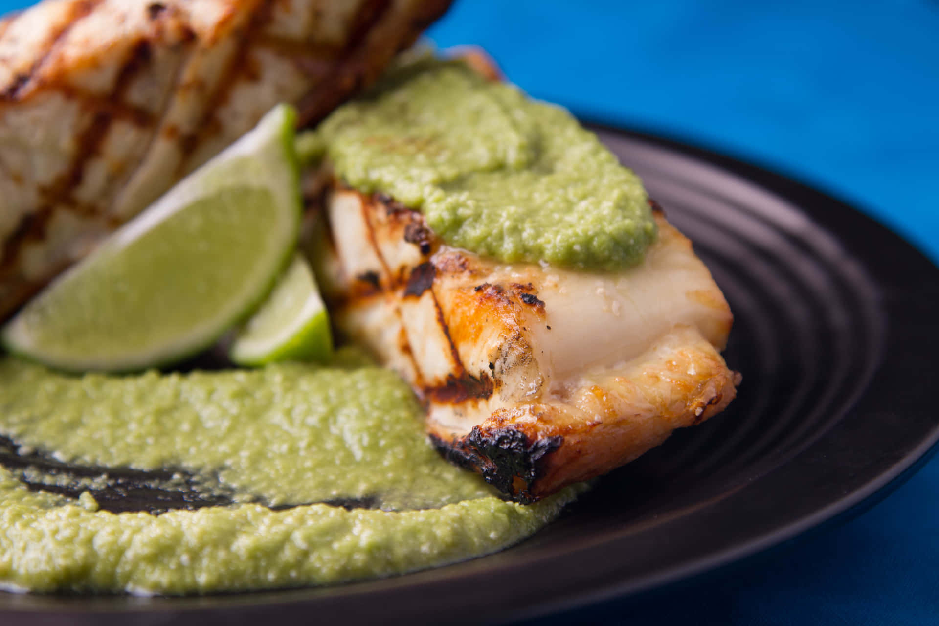 Grilled Halibutwith Limeand Green Sauce Background